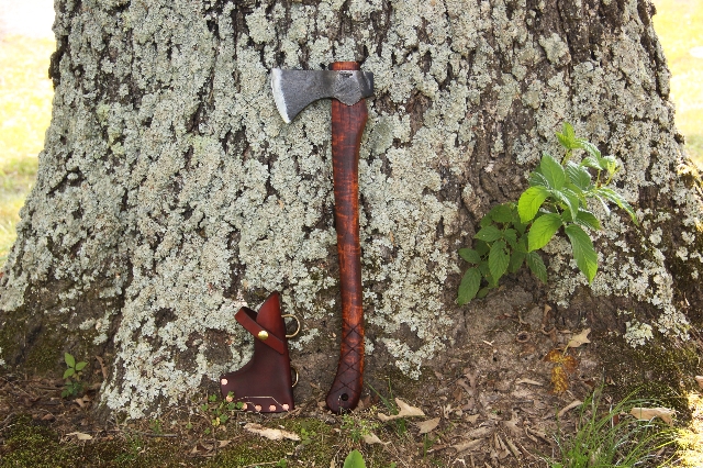 handmade, usa made, usa made axe, hatchet, chopping, wood chopping, outdoor, outdoorsman, survival, backwoodsman, hickory, axe made in america, axes made in the usa, ike bullington, isaac bullington, wolf valley forge, valley forge, pack axe, back packing, camping, trail axe, hunting axe, trappers axe, camp axe, bush axe, belt axe, pack axe, leather shoulder rig, chopping axe, leather axe carrier, shoulder sling for axe, carpenter's axe, Wolf Valley Forge, Wolf Valley Forge axe release, Axe Wax