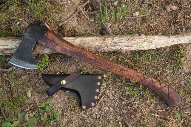 handmade, usa made, usa made axe, hatchet, chopping, wood chopping, outdoor, outdoorsman, survival, backwoodsman, hickory, axe made in america, axes made in the usa, ike bullington, isaac bullington, wolf valley forge, valley forge, pack axe, back packing, camping, trail axe, hunting axe, trappers axe, camp axe, bush axe, belt axe, pack axe, leather shoulder rig, chopping axe, leather axe carrier, shoulder sling for axe, carpenter's axe, Wolf Valley Forge, Wolf Valley Forge axe release, Axe Wax, haversack, go back, man purse, man bag, canvas bag, reenactor, reenacting, Trekker Axe