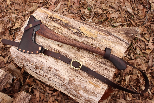 handmade, usa made, usa made axe, hatchet, chopping, wood chopping, outdoor, outdoorsman, survival, backwoodsman, hickory, axe made in america, axes made in the usa, ike bullington, wolf valley forge, valley forge, pack axe, back packing, camping, trail axe, hunting axe, trappers axe, camp axe, bush axe, belt axe, pack axe, leather shoulder rig, chopping axe, leather axe carrier, shoulder sling for axe, carpenter's axe, Wolf Valley Forge, Wolf Valley Forge axe release, Axe Wax, haversack, go bag, man purse, man bag, canvas bag, reenactor, reenacting, Trekker Axe, Axe Life