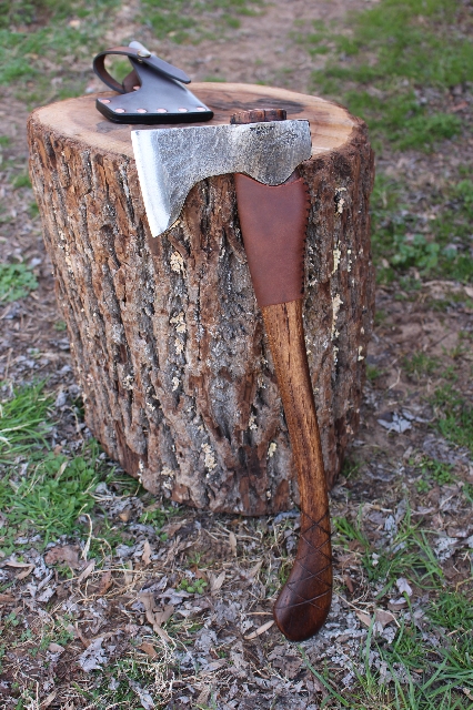 handmade, usa made, usa made axe, hatchet, chopping, wood chopping, outdoor, outdoorsman, survival, backwoodsman, hickory, axe made in america, axes made in the usa, ike bullington, wolf valley forge, valley forge, pack axe, back packing, camping, trail axe, hunting axe, trappers axe, camp axe, bush axe, belt axe, pack axe, leather shoulder rig, chopping axe, leather axe carrier, shoulder sling for axe, carpenter's axe, Wolf Valley Forge, Wolf Valley Forge axe release, Axe Wax, haversack, go bag, man purse, man bag, canvas bag, reenactor, reenacting, Trekker Axe, Axe Life