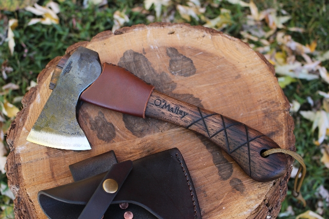 handmade, usa made, usa made axe, hatchet, chopping, wood chopping, outdoor, outdoorsman, survival, backwoodsman, hickory, axe made in america, axes made in the usa, ike bullington, wolf valley forge, valley forge, pack axe, back packing, camping, trail axe, hunting axe, trappers axe, camp axe, bush axe, belt axe, pack axe, leather shoulder rig, chopping axe, leather axe carrier, shoulder sling for axe, carpenter's axe, Wolf Valley Forge, Wolf Valley Forge axe release, Axe Wax, haversack, go bag, man purse, man bag, canvas bag, reenactor, reenacting, Trekker Axe, Axe Life, Splitting Wedge, Handforged Wedge