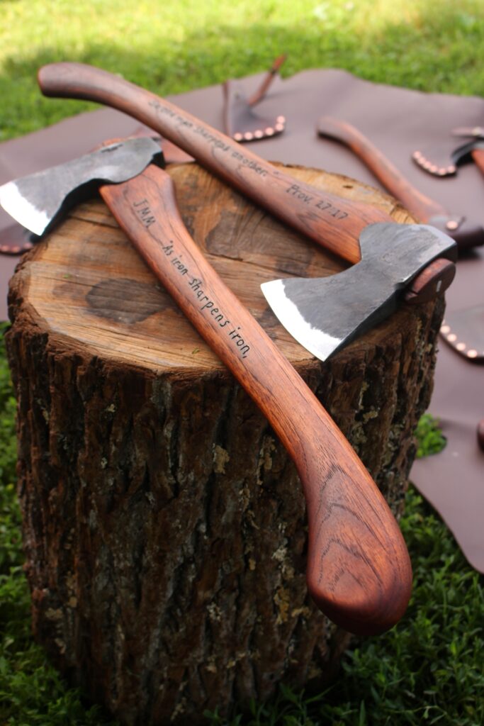 handmade, usa made, usa made axe, hatchet, chopping, wood chopping, outdoor, outdoorsman, survival, backwoodsman, hickory, axe made in america, axes made in the usa, ike bullington, wolf valley forge, valley forge, pack axe, back packing, camping, trail axe, hunting axe, trappers axe, camp axe, bush axe, belt axe, pack axe, leather shoulder rig, chopping axe, leather axe carrier, shoulder sling for axe, carpenter's axe, Wolf Valley Forge, Wolf Valley Forge axe release, Axe Wax, haversack, go bag, man purse, man bag, canvas bag, reenactor, reenacting, Trekker Axe, Axe Life