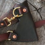 Dark Brown Hickory Chipper Axe with Cross Hatching and Shoulder Rig