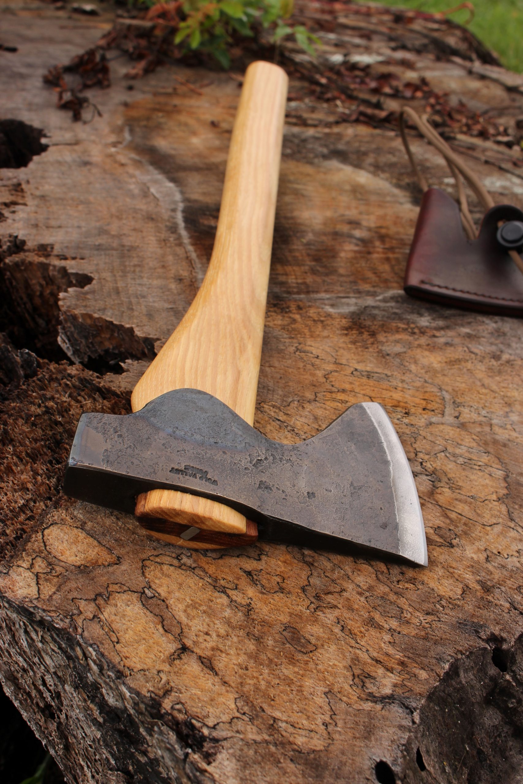 handmade, usa made, usa made axe, hatchet, chopping, wood chopping, outdoor, outdoorsman, survival, backwoodsman, hickory, axe made in america, axes made in the usa, ike bullington, wolf valley forge, valley forge, pack axe, back packing, camping, trail axe, hunting axe, trappers axe, camp axe, bush axe, belt axe, pack axe, leather shoulder rig, chopping axe, leather axe carrier, shoulder sling for axe, carpenter's axe, Wolf Valley Forge, Wolf Valley Forge axe release, Axe Wax, haversack, go back, man purse, man bag, canvas bag, reenactor, reenacting, The Trekker