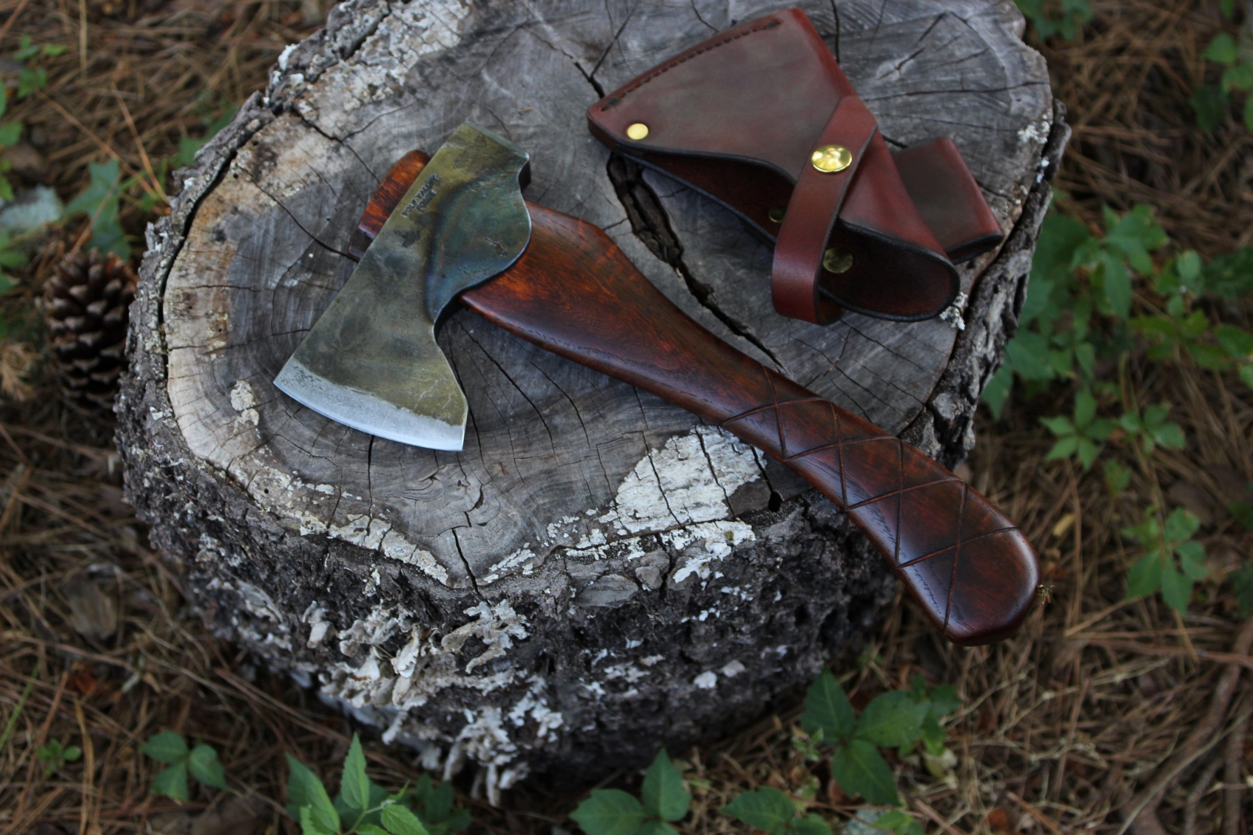 handmade, usa made, usa made axe, hatchet, chopping, wood chopping, outdoor, outdoorsman, survival, backwoodsman, hickory, axe made in america, axes made in the usa, ike bullington, wolf valley forge, valley forge, pack axe, back packing, camping, trail axe, hunting axe, trappers axe, camp axe, bush axe, belt axe, pack axe, leather shoulder rig, chopping axe, leather axe carrier, shoulder sling for axe, carpenter's axe, Wolf Valley Forge, Wolf Valley Forge axe release, Axe Wax, haversack, go back, man purse, man bag, canvas bag, reenactor, reenacting, The Trekker