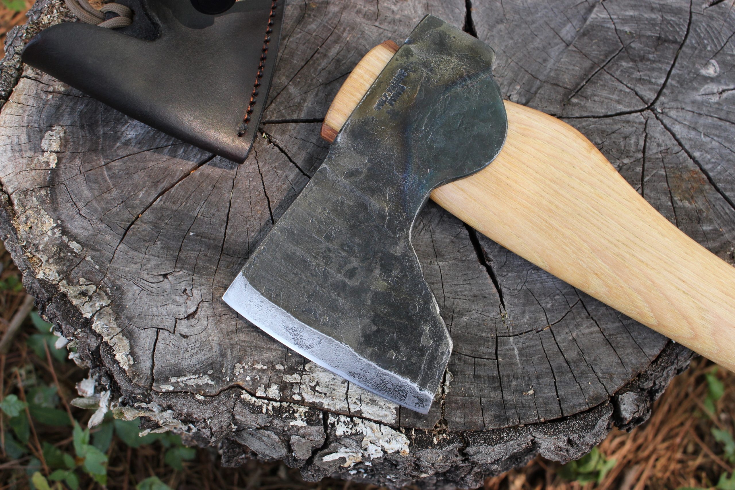 handmade, usa made, usa made axe, hatchet, chopping, wood chopping, outdoor, outdoorsman, survival, backwoodsman, hickory, axe made in america, axes made in the usa, ike bullington, wolf valley forge, valley forge, pack axe, back packing, camping, trail axe, hunting axe, trappers axe, camp axe, bush axe, belt axe, pack axe, leather shoulder rig, chopping axe, leather axe carrier, shoulder sling for axe, carpenter's axe, Wolf Valley Forge, Wolf Valley Forge axe release, Axe Wax, haversack, go back, man purse, man bag, canvas bag, reenactor, reenacting, The Trekker