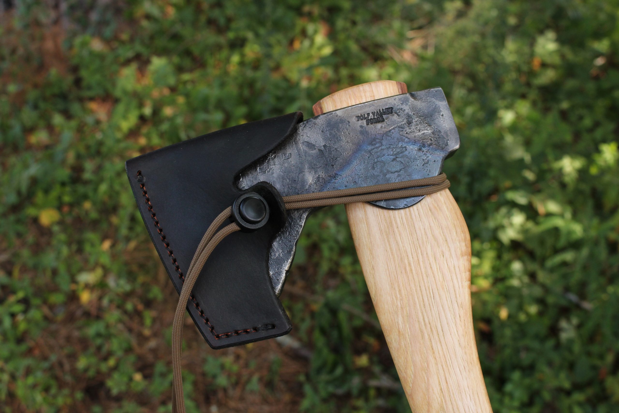 handmade, usa made, usa made axe, hatchet, chopping, wood chopping, outdoor, outdoorsman, survival, backwoodsman, hickory, axe made in america, axes made in the usa, ike bullington, wolf valley forge, valley forge, pack axe, back packing, camping, trail axe, hunting axe, trappers axe, camp axe, bush axe, belt axe, pack axe, leather shoulder rig, chopping axe, leather axe carrier, shoulder sling for axe, carpenter's axe, Wolf Valley Forge, Wolf Valley Forge axe release, Axe Wax, haversack, go back, man purse, man bag, canvas bag, reenactor, reenacting, The Trekker