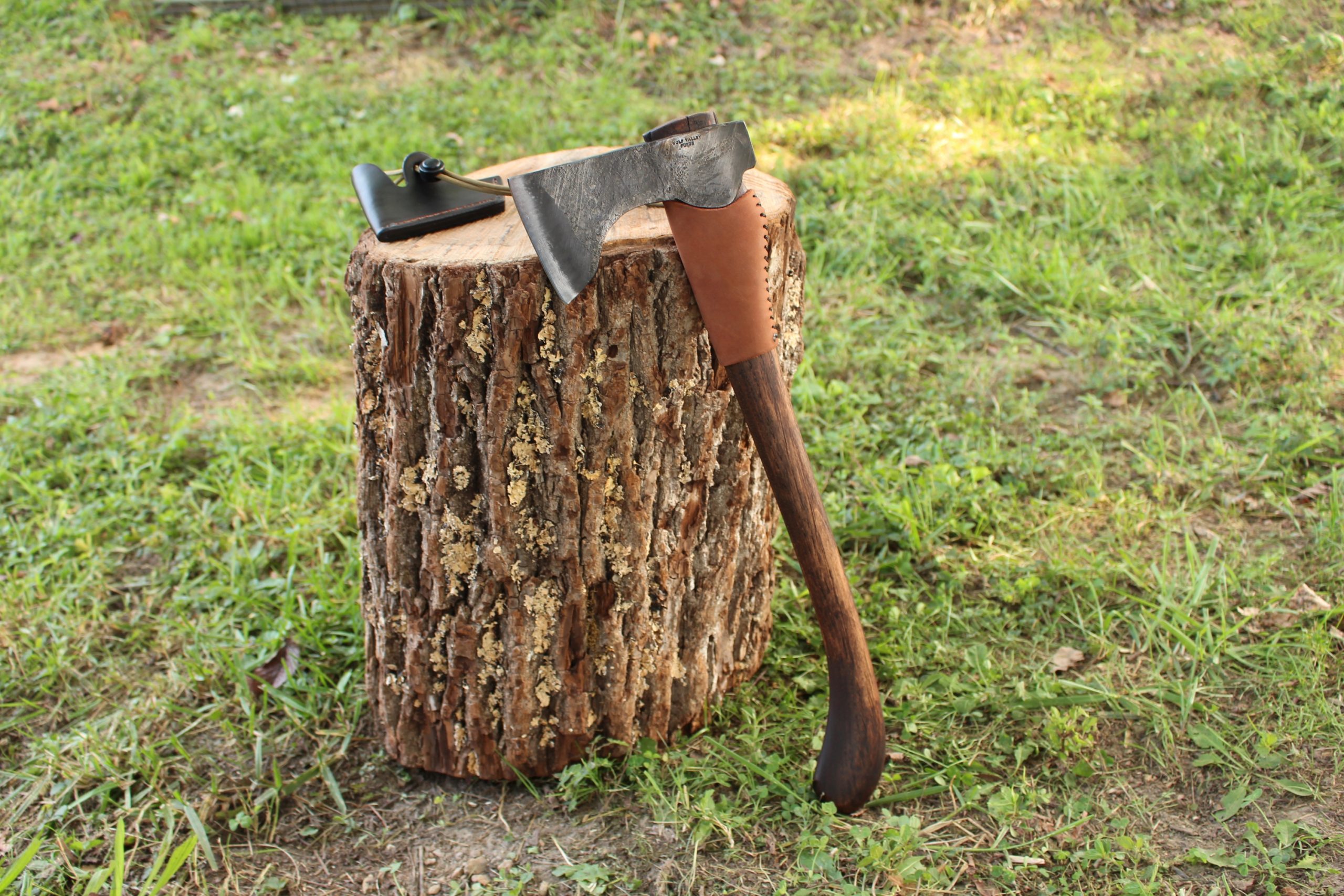 handmade, usa made, usa made axe, hatchet, chopping, wood chopping, outdoor, outdoorsman, survival, backwoodsman, hickory, axe made in amera, axes made in the usa, ike bullington, wolf valley forge, valley forge, pack axe, back packing, camping, trail axe, hunting axe, trappers axe, camp axe, bush axe, belt axe, pack axe, leather shoulder rig, chopping axe, leather axe carrier, shoulder sling for axe, Carpenter's Axe, New Wolf Valley Forge Axe Release, WVF