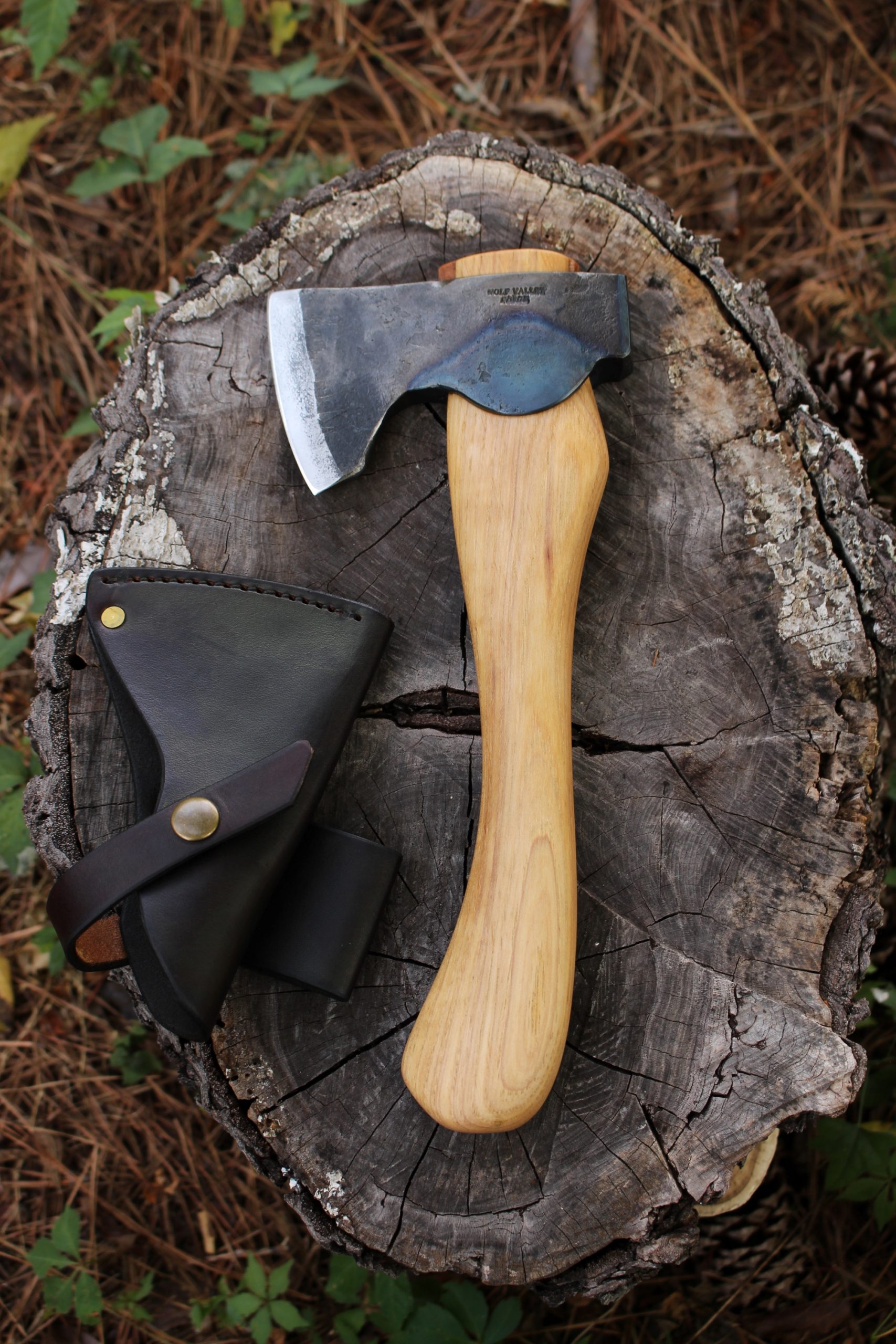 handmade, usa made, usa made axe, hatchet, chopping, wood chopping, outdoor, outdoorsman, survival, backwoodsman, hickory, axe made in america, axes made in the usa, ike bullington, wolf valley forge, valley forge, pack axe, back packing, camping, trail axe, hunting axe, trappers axe, camp axe, bush axe, belt axe, pack axe, leather shoulder rig, chopping axe, leather axe carrier, shoulder sling for axe, carpenter's axe, Wolf Valley Forge, Wolf Valley Forge axe release, Axe Wax, haversack, go back, man purse, man bag, canvas bag, reenactor, reenacting, Trekker Axe, Axe Life