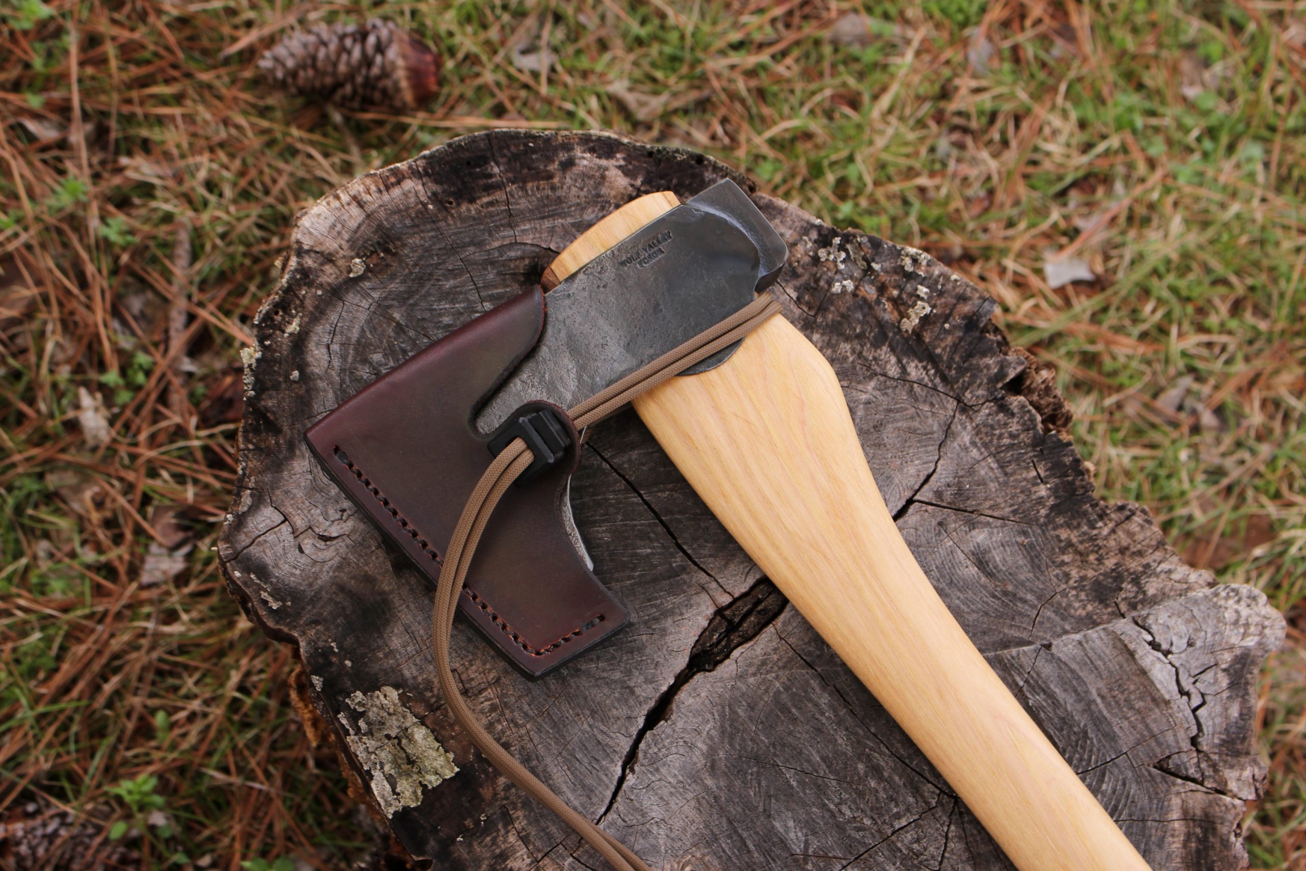 handmade, usa made, usa made axe, hatchet, chopping, wood chopping, outdoor, outdoorsman, survival, backwoodsman, hickory, axe made in america, axes made in the usa, ike bullington, wolf valley forge, valley forge, pack axe, back packing, camping, trail axe, hunting axe, trappers axe, camp axe, bush axe, belt axe, pack axe, leather shoulder rig, chopping axe, leather axe carrier, shoulder sling for axe, carpenter's axe, Wolf Valley Forge, Wolf Valley Forge axe release, Axe Wax, haversack, go back, man purse, man bag, canvas bag, reenactor, reenacting