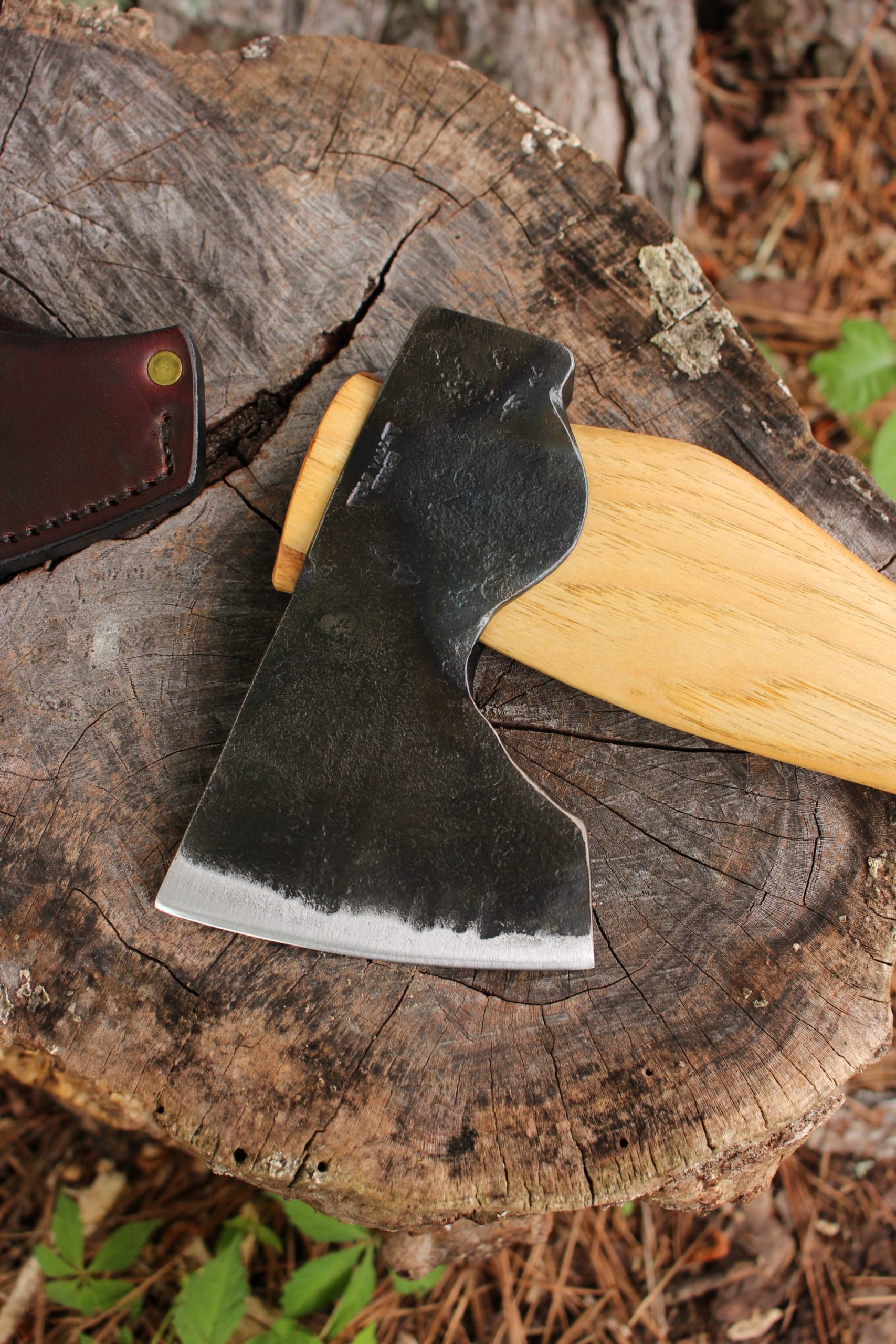 handmade, usa made, usa made axe, hatchet, chopping, wood chopping, outdoor, outdoorsman, survival, backwoodsman, hickory, axe made in america, axes made in the usa, ike bullington, wolf valley forge, valley forge, pack axe, back packing, camping, trail axe, hunting axe, trappers axe, camp axe, bush axe, belt axe, pack axe, leather shoulder rig, chopping axe, leather axe carrier, shoulder sling for axe, carpenter's axe, Wolf Valley Forge, Wolf Valley Forge axe release, Axe Wax, haversack, go back, man purse, man bag, canvas bag, reenactor, reenacting