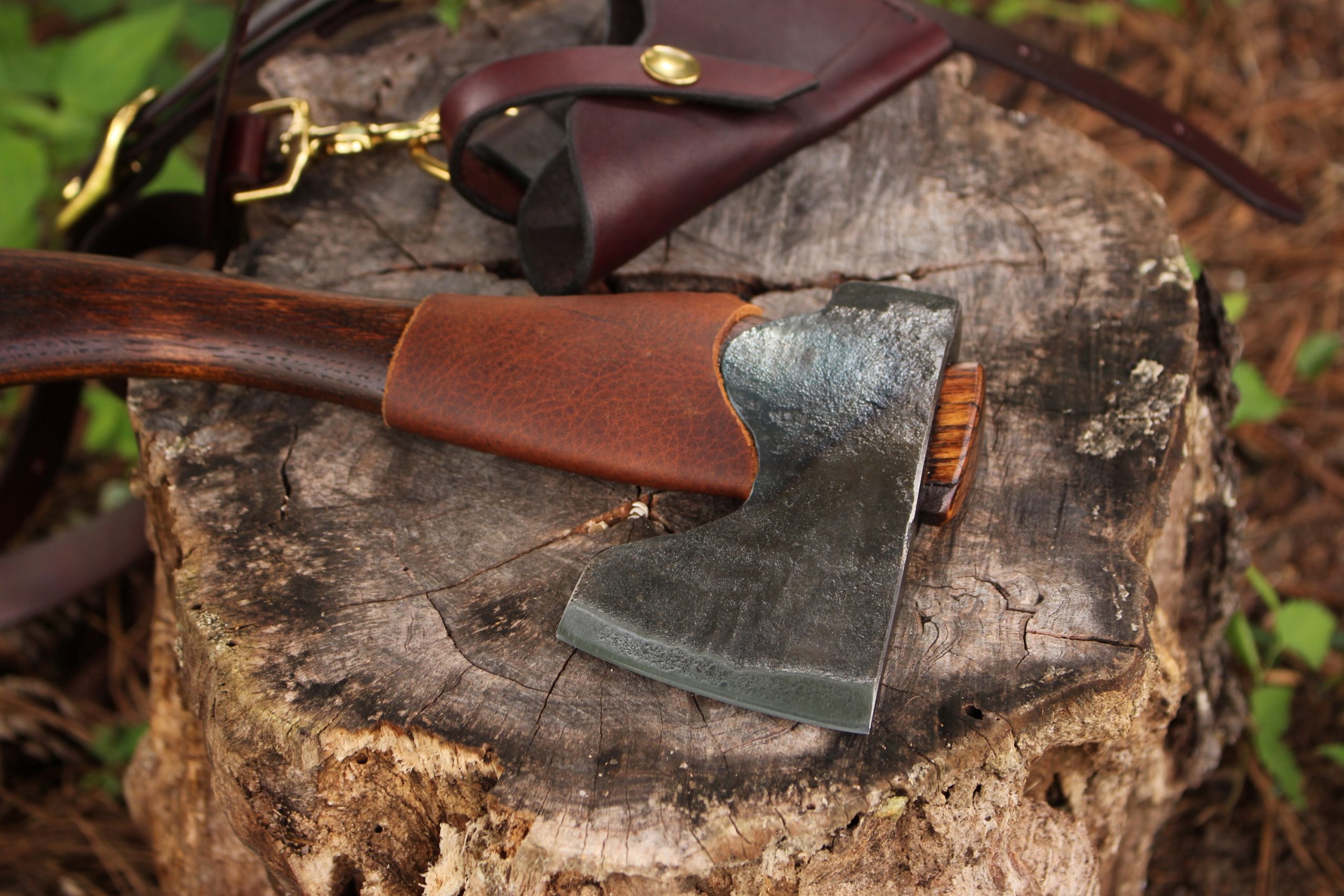 handmade, usa made, usa made axe, hatchet, chopping, wood chopping, outdoor, outdoorsman, survival, backwoodsman, hickory, axe made in america, axes made in the usa, ike bullington, wolf valley forge, valley forge, pack axe, back packing, camping, trail axe, hunting axe, trappers axe, camp axe, bush axe, belt axe, pack axe, leather shoulder rig, chopping axe, leather axe carrier, shoulder sling for axe, carpenter's axe, Wolf Valley Forge, Wolf Valley Forge axe release, Axe Wax, haversack, go bag, man purse, man bag, canvas bag, reenactor, reenacting, Trekker Axe, Axe Life
