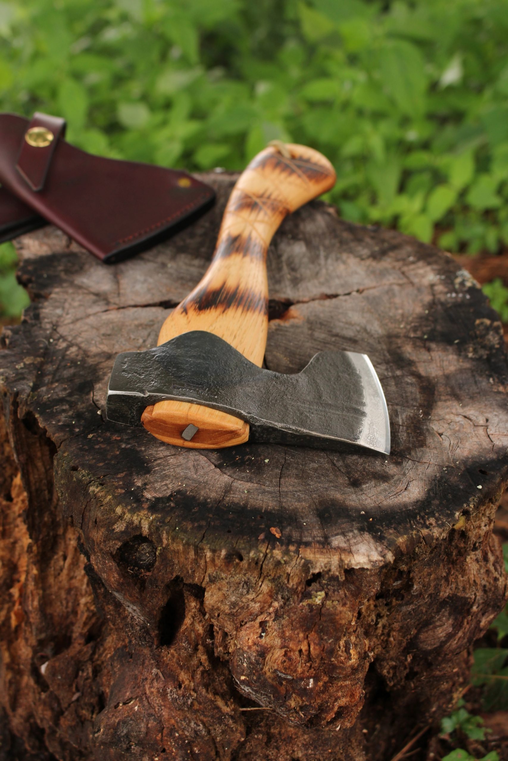 handmade, usa made, usa made axe, hatchet, chopping, wood chopping, outdoor, outdoorsman, survival, backwoodsman, hickory, axe made in america, axes made in the usa, ike bullington, wolf valley forge, valley forge, pack axe, back packing, camping, trail axe, hunting axe, trappers axe, camp axe, bush axe, belt axe, pack axe, leather shoulder rig, chopping axe, leather axe carrier, shoulder sling for axe, carpenter's axe, Wolf Valley Forge, Wolf Valley Forge axe release, Axe Wax, haversack, go bag, man purse, man bag, canvas bag, reenactor, reenacting, Trekker Axe, Axe Life