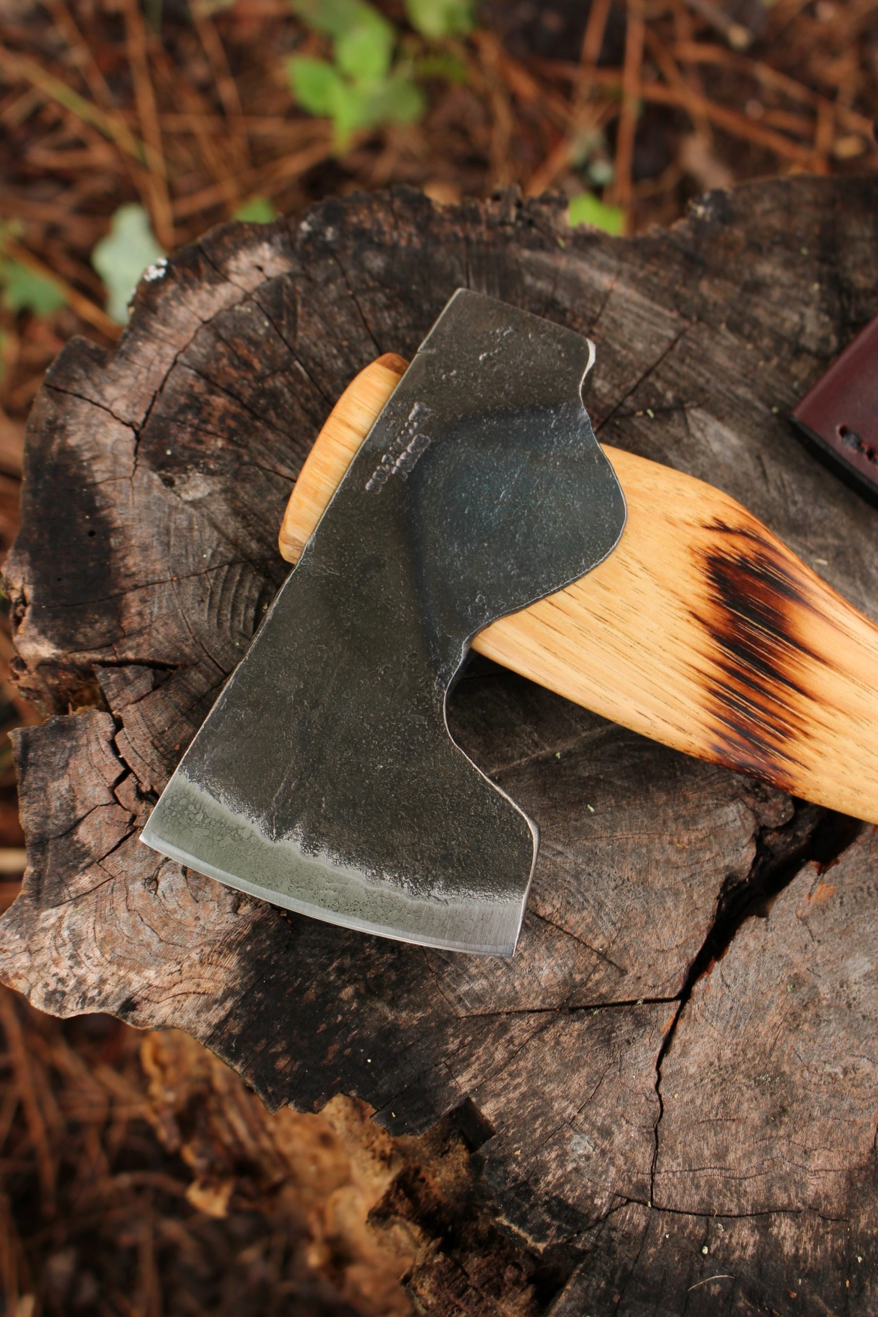 handmade, usa made, usa made axe, hatchet, chopping, wood chopping, outdoor, outdoorsman, survival, backwoodsman, hickory, axe made in america, axes made in the usa, ike bullington, wolf valley forge, valley forge, pack axe, back packing, camping, trail axe, hunting axe, trappers axe, camp axe, bush axe, belt axe, pack axe, leather shoulder rig, chopping axe, leather axe carrier, shoulder sling for axe, carpenter's axe, Wolf Valley Forge, Wolf Valley Forge axe release, Axe Wax, haversack, go bag, man purse, man bag, canvas bag, reenactor, reenacting, Trekker Axe, Axe Life