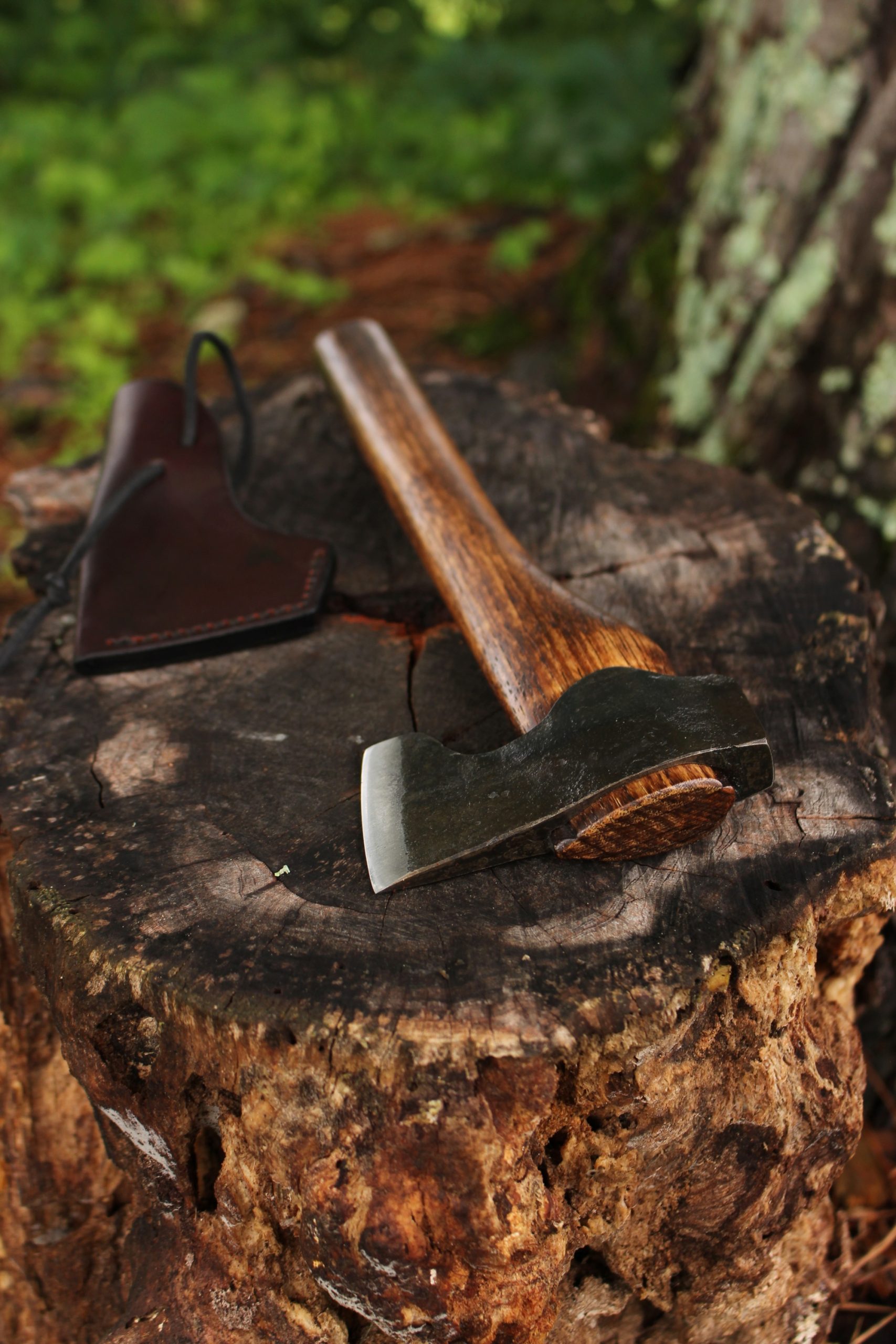 handmade, usa made, usa made axe, hatchet, chopping, wood chopping, outdoor, outdoorsman, survival, backwoodsman, hickory, axe made in america, axes made in the usa, ike bullington, wolf valley forge, valley forge, pack axe, back packing, camping, trail axe, hunting axe, trappers axe, camp axe, bush axe, belt axe, pack axe, leather shoulder rig, chopping axe, leather axe carrier, shoulder sling for axe, carpenter's axe, Wolf Valley Forge, Wolf Valley Forge axe release, Axe Wax, haversack, go back, man purse, man bag, canvas bag, reenactor, reenacting