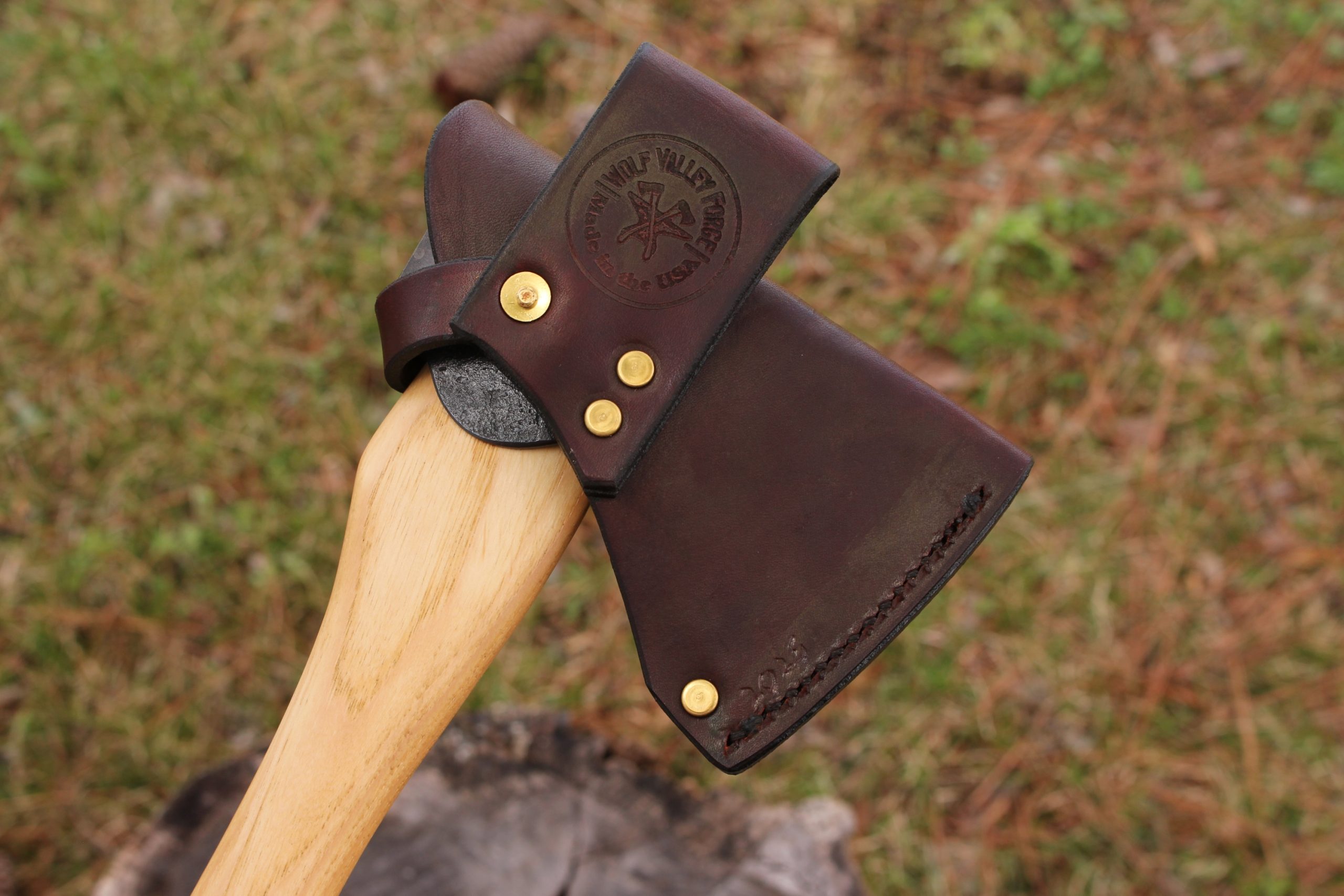 handmade, usa made, usa made axe, hatchet, chopping, wood chopping, outdoor, outdoorsman, survival, backwoodsman, hickory, axe made in america, axes made in the usa, ike bullington, wolf valley forge, valley forge, pack axe, back packing, camping, trail axe, hunting axe, trappers axe, camp axe, bush axe, belt axe, pack axe, leather shoulder rig, chopping axe, leather axe carrier, shoulder sling for axe, carpenter's axe, Wolf Valley Forge, Wolf Valley Forge axe release, Axe Wax, haversack, go back, man purse, man bag, canvas bag, reenactor, reenacting