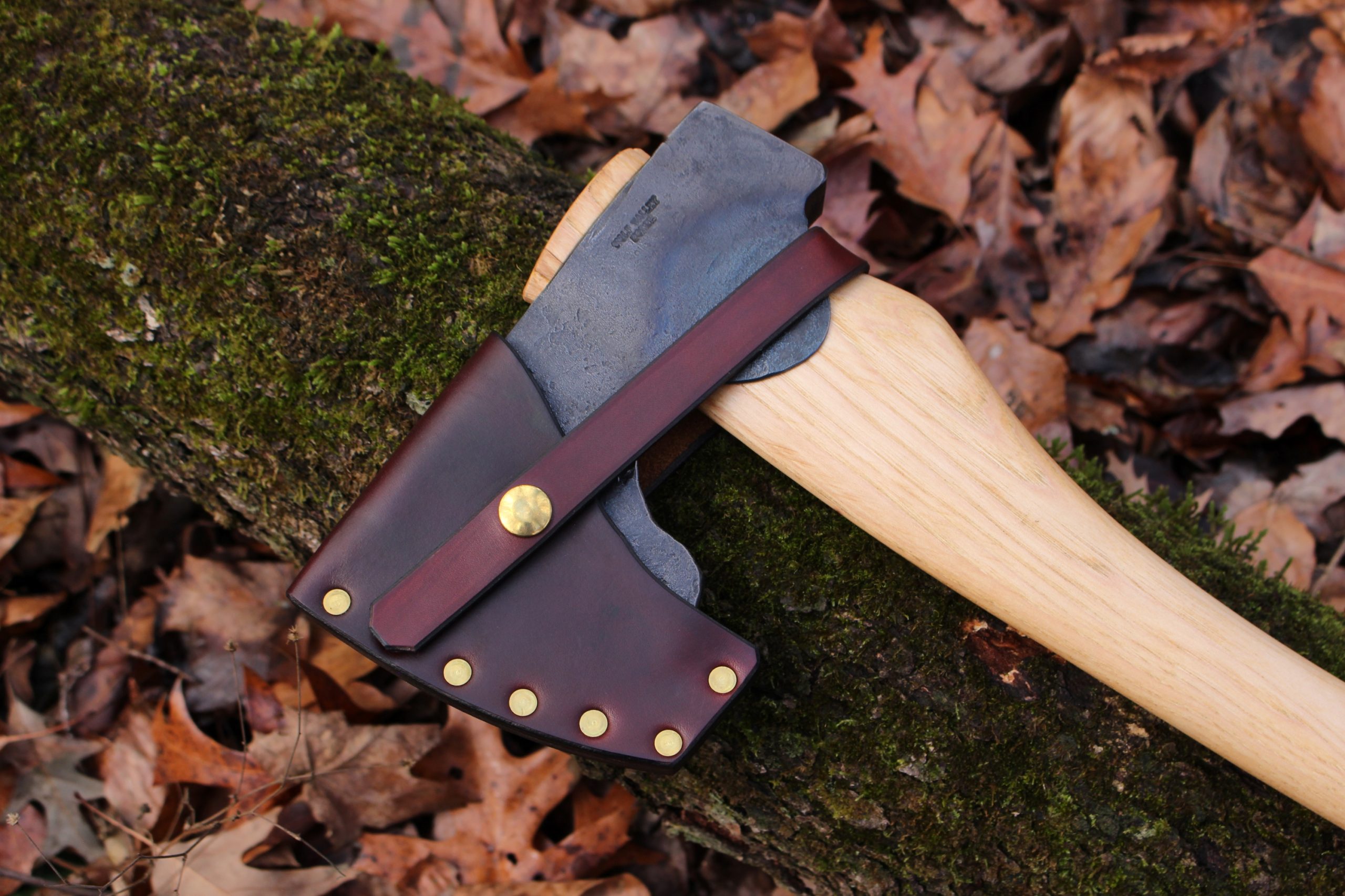 handmade, usa made, usa made axe, hatchet, chopping, wood chopping, outdoor, outdoorsman, survival, backwoodsman, hickory, axe made in america, axes made in the usa, ike bullington, wolf valley forge, valley forge, pack axe, back packing, camping, trail axe, hunting axe, trappers axe, camp axe, bush axe, belt axe, pack axe, leather shoulder rig, chopping axe, leather axe carrier, shoulder sling for axe, carpenter's axe, Wolf Valley Forge, Wolf Valley Forge axe release, Axe Wax, haversack, go back, man purse, man bag, canvas bag, reenactor, reenacting, Trekker Axe, Axe Life