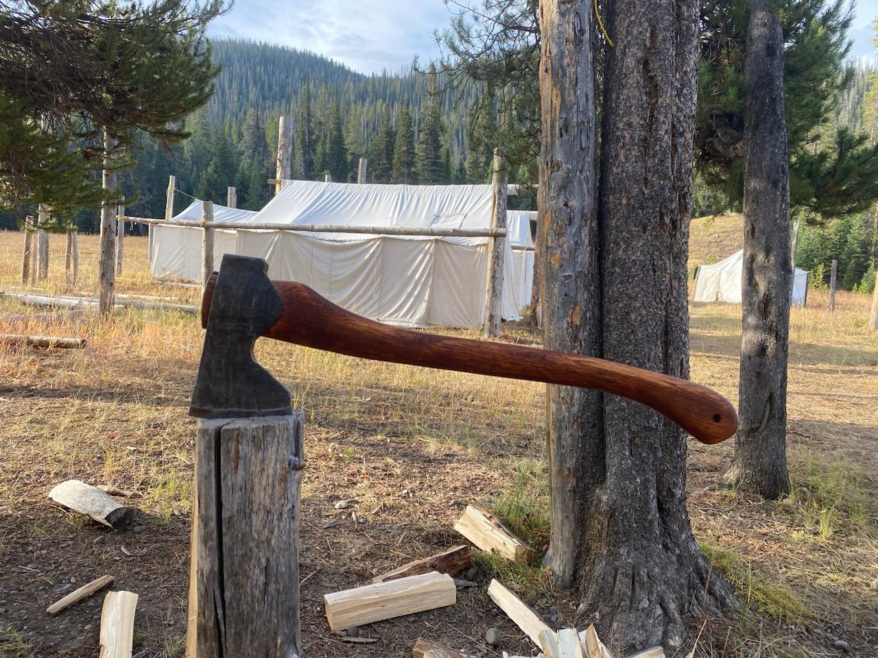 handmade, usa made, usa made axe, hatchet, chopping, wood chopping, outdoor, outdoorsman, survival, backwoodsman, hickory, axe made in america, axes made in the usa, ike bullington, wolf valley forge, valley forge, pack axe, back packing, camping, trail axe, hunting axe, trappers axe, camp axe, bush axe, belt axe, pack axe, leather shoulder rig, chopping axe, leather axe carrier, shoulder sling for axe, carpenter's axe, Wolf Valley Forge, Wolf Valley Forge axe release, Axe Wax, haversack, go back, man purse, man bag, canvas bag, reenactor, reenacting, Trekker Axe, Axe Life