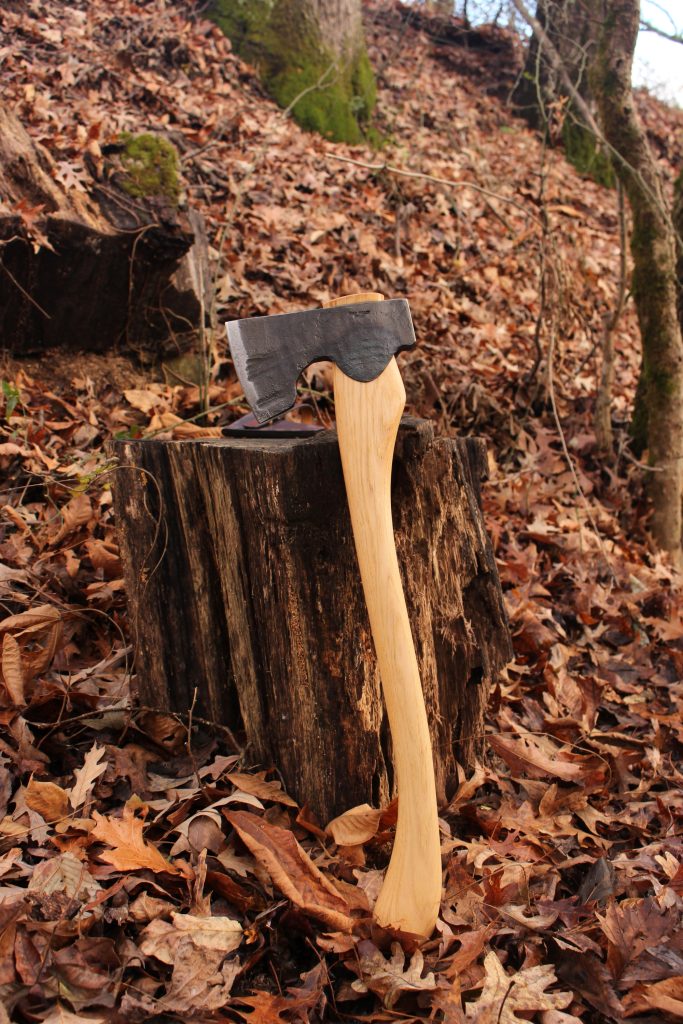 handmade, usa made, usa made axe, hatchet, chopping, wood chopping, outdoor, outdoorsman, survival, backwoodsman, hickory, axe made in america, axes made in the usa, ike bullington, wolf valley forge, valley forge, pack axe, back packing, camping, trail axe, hunting axe, trappers axe, camp axe, bush axe, belt axe, pack axe, leather shoulder rig, chopping axe, leather axe carrier, shoulder sling for axe, carpenter's axe, Wolf Valley Forge, Wolf Valley Forge axe release