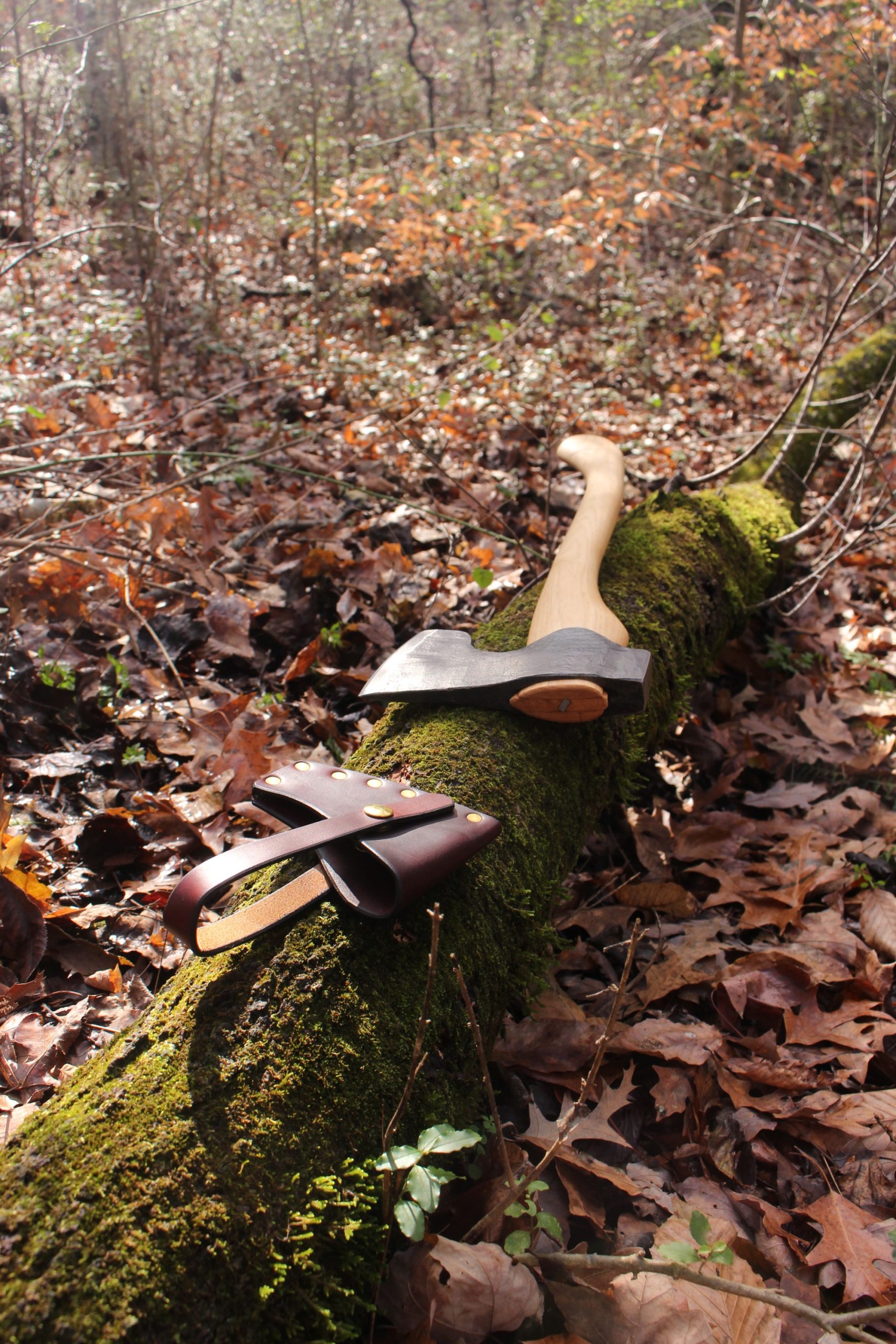 handmade, usa made, usa made axe, hatchet, chopping, wood chopping, outdoor, outdoorsman, survival, backwoodsman, hickory, axe made in america, axes made in the usa, ike bullington, wolf valley forge, valley forge, pack axe, back packing, camping, trail axe, hunting axe, trappers axe, camp axe, bush axe, belt axe, pack axe, leather shoulder rig, chopping axe, leather axe carrier, shoulder sling for axe, carpenter's axe, Wolf Valley Forge, Wolf Valley Forge axe release, Axe Wax, haversack, go back, man purse, man bag, canvas bag, reenactor, reenacting, Trekker Axe, Axe Life, handforged
