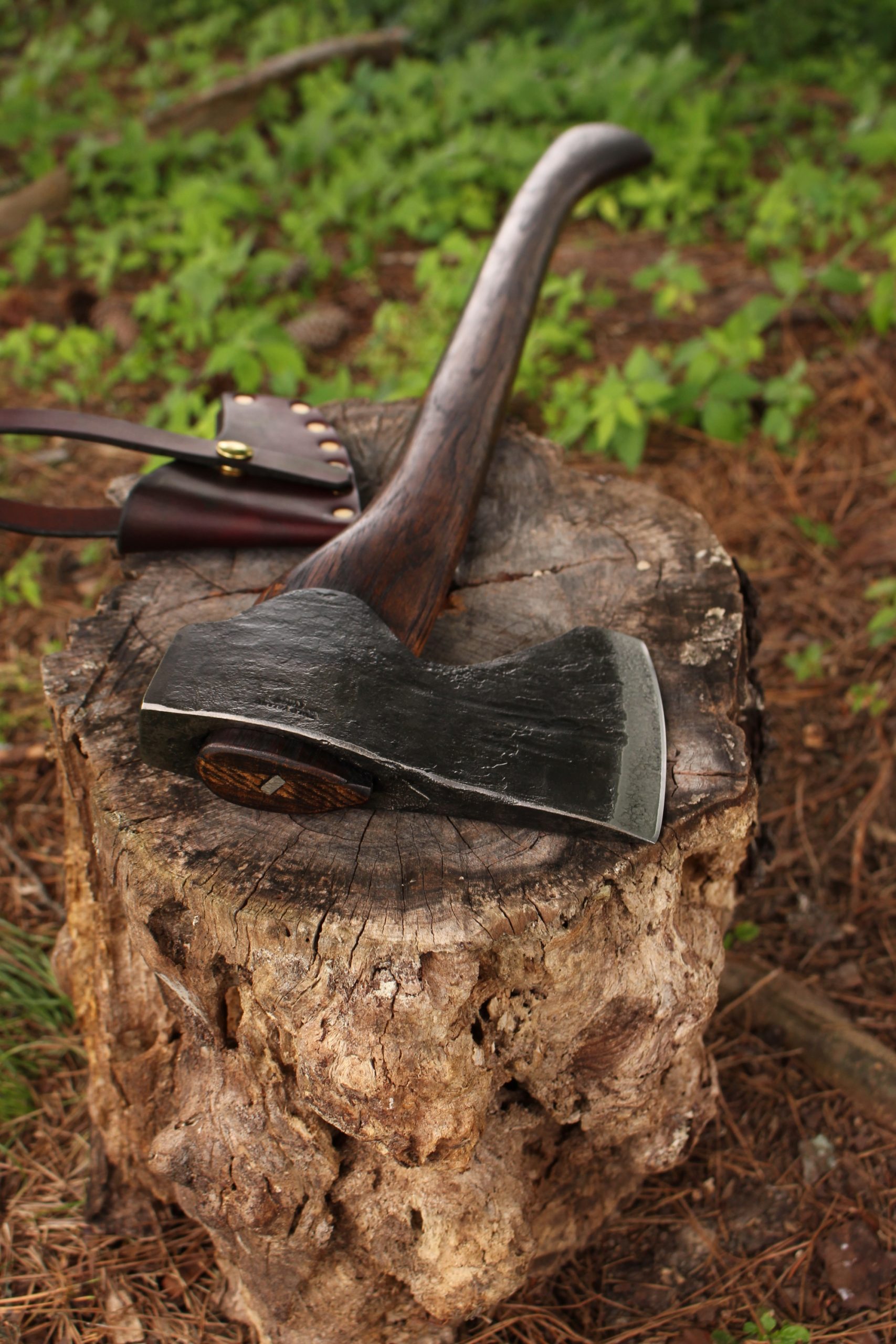 handmade, usa made, usa made axe, hatchet, chopping, wood chopping, outdoor, outdoorsman, survival, backwoodsman, hickory, axe made in america, axes made in the usa, ike bullington, wolf valley forge, valley forge, pack axe, back packing, camping, trail axe, hunting axe, trappers axe, camp axe, bush axe, belt axe, pack axe, leather shoulder rig, chopping axe, leather axe carrier, shoulder sling for axe, carpenter's axe, Wolf Valley Forge, Wolf Valley Forge axe release