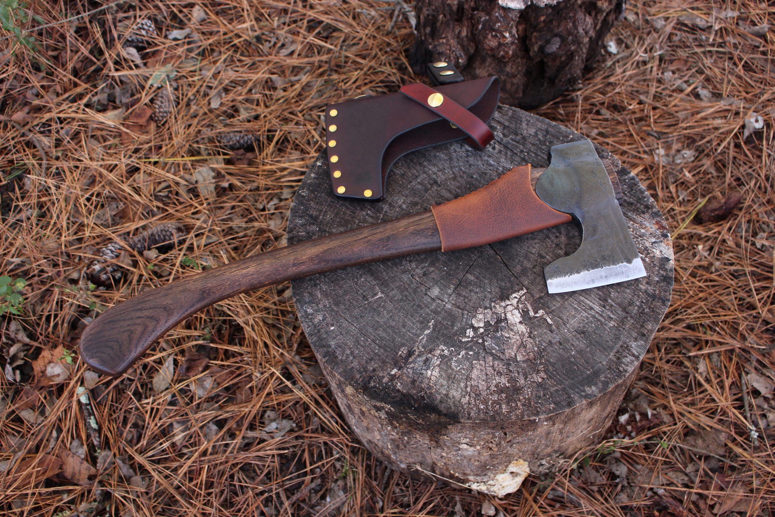 handmade, usa made, usa made axe, hatchet, chopping, wood chopping, outdoor, outdoorsman, survival, backwoodsman, hickory, axe made in america, axes made in the usa, ike bullington, wolf valley forge, valley forge, pack axe, back packing, camping, trail axe, hunting axe, trappers axe, camp axe, bush axe, belt axe, pack axe, leather shoulder rig, chopping axe, leather axe carrier, shoulder sling for axe, carpenter's axe, Wolf Valley Forge, Wolf Valley Forge axe release, Axe Wax, haversack, go back, man purse, man bag, canvas bag, reenactor, reenacting