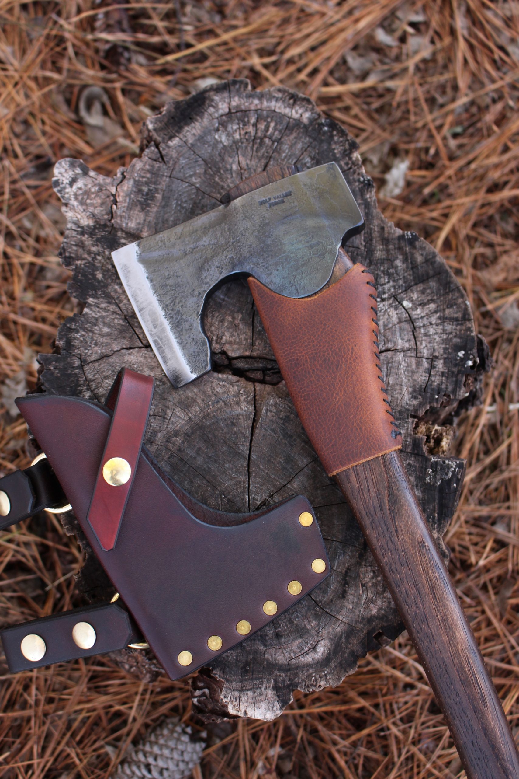 handmade, usa made, usa made axe, hatchet, chopping, wood chopping, outdoor, outdoorsman, survival, backwoodsman, hickory, axe made in america, axes made in the usa, ike bullington, wolf valley forge, valley forge, pack axe, back packing, camping, trail axe, hunting axe, trappers axe, camp axe, bush axe, belt axe, pack axe, leather shoulder rig, chopping axe, leather axe carrier, shoulder sling for axe, carpenter's axe, Wolf Valley Forge, Wolf Valley Forge axe release, Axe Wax, haversack, go back, man purse, man bag, canvas bag, reenactor, reenacting