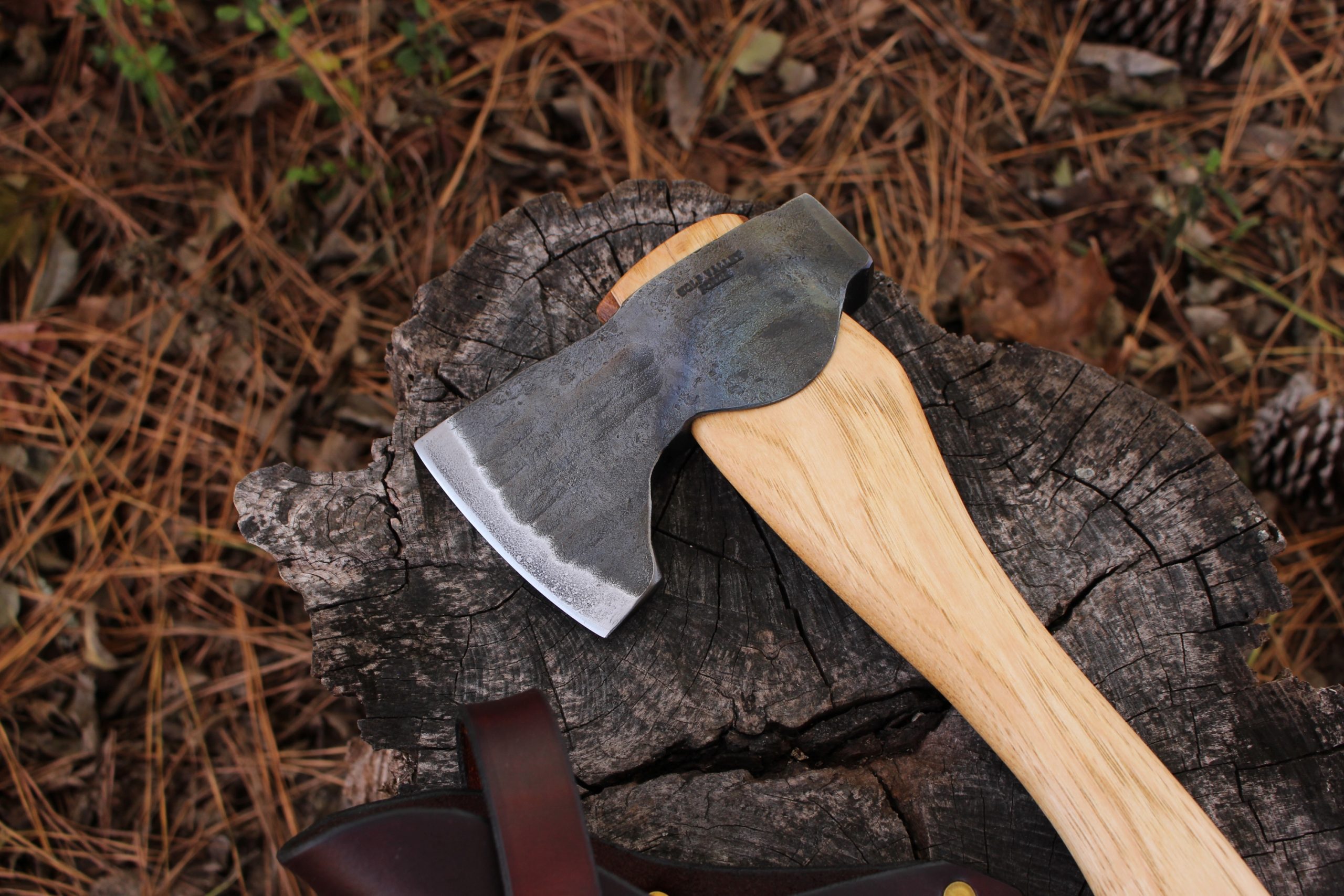 handmade, usa made, usa made axe, hatchet, chopping, wood chopping, outdoor, outdoorsman, survival, backwoodsman, hickory, axe made in america, axes made in the usa, ike bullington, wolf valley forge, valley forge, pack axe, back packing, camping, trail axe, hunting axe, trappers axe, camp axe, bush axe, belt axe, pack axe, leather shoulder rig, chopping axe, leather axe carrier, shoulder sling for axe, carpenter's axe, Wolf Valley Forge, Wolf Valley Forge axe release, Axe Wax, haversack, go bag, man purse, man bag, canvas bag, reenactor, reenacting, Trekker Axe, Axe Life, Splitting Wedge, Handforged, Wedge