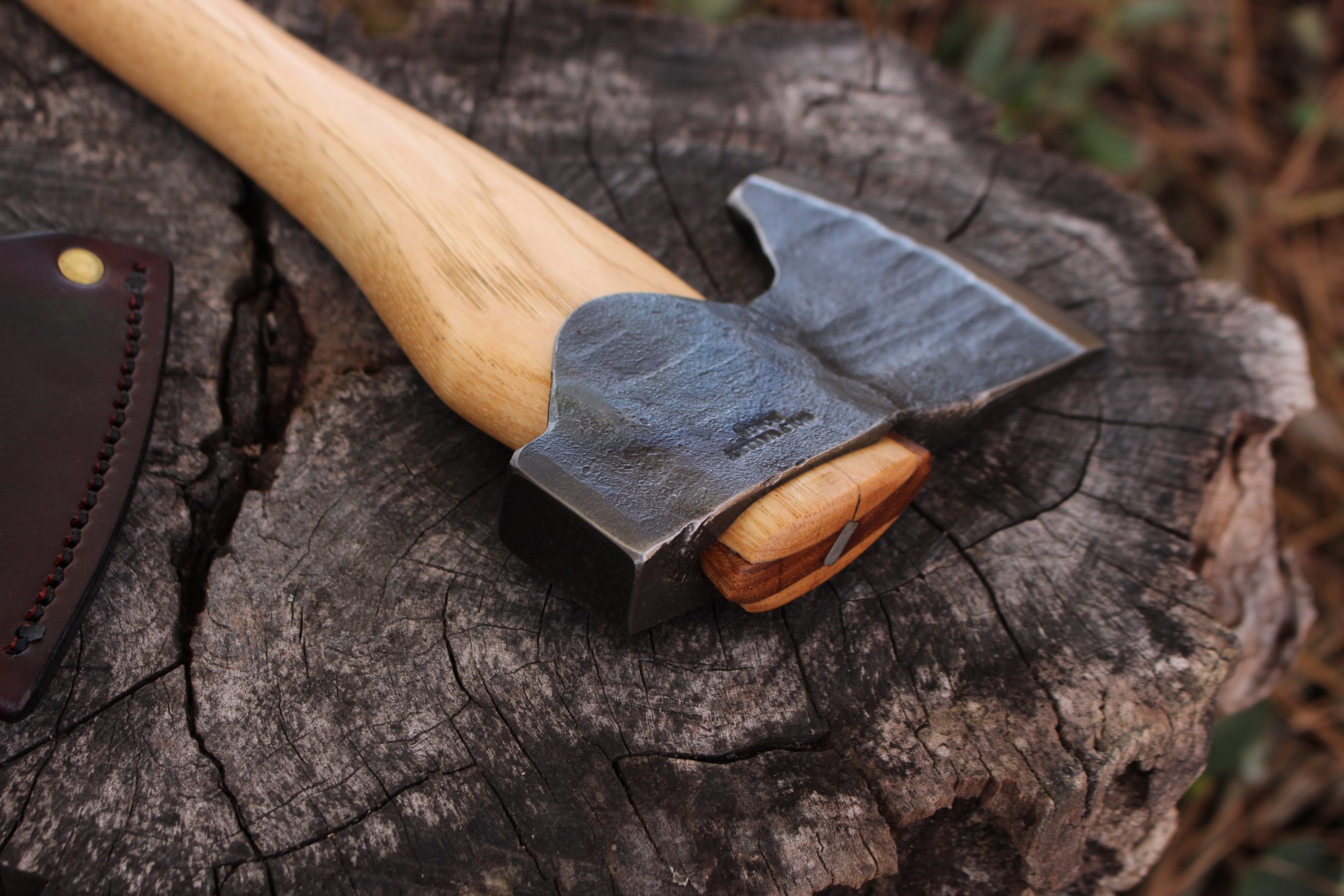 handmade, usa made, usa made axe, hatchet, chopping, wood chopping, outdoor, outdoorsman, survival, backwoodsman, hickory, axe made in america, axes made in the usa, ike bullington, wolf valley forge, valley forge, pack axe, back packing, camping, trail axe, hunting axe, trappers axe, camp axe, bush axe, belt axe, pack axe, leather shoulder rig, chopping axe, leather axe carrier, shoulder sling for axe, carpenter's axe, Wolf Valley Forge, Wolf Valley Forge axe release, Axe Wax, haversack, go bag, man purse, man bag, canvas bag, reenactor, reenacting, Trekker Axe, Axe Life, Splitting Wedge, Handforged, Wedge