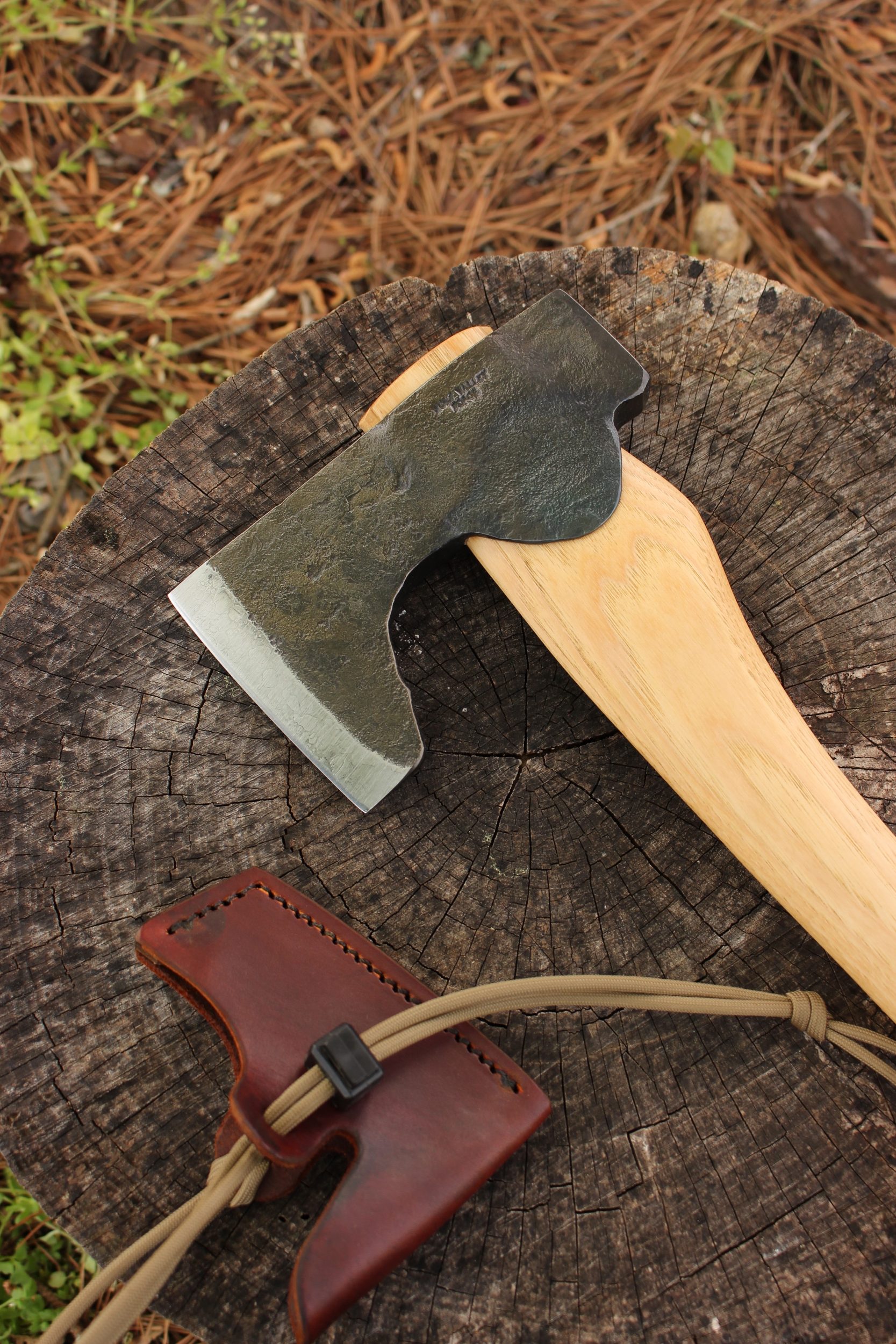 handmade, usa made, usa made axe, hatchet, chopping, wood chopping, outdoor, outdoorsman, survival, backwoodsman, hickory, axe made in amera, axes made in the usa, ike bullington, wolf valley forge, valley forge, pack axe, back packing, camping, trail axe, hunting axe, trappers axe, camp axe, bush axe, belt axe, pack axe, leather shoulder rig, chopping axe, leather axe carrier, shoulder sling for axe, Carpenter's Axe, New Wolf Valley Forge Axe Release, WVF