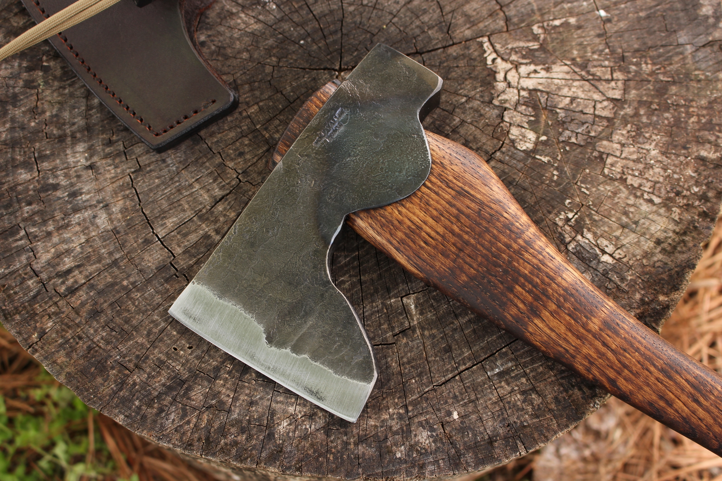handmade, usa made, usa made axe, hatchet, chopping, wood chopping, outdoor, outdoorsman, survival, backwoodsman, hickory, axe made in amera, axes made in the usa, ike bullington, wolf valley forge, valley forge, pack axe, back packing, camping, trail axe, hunting axe, trappers axe, camp axe, bush axe, belt axe, pack axe, leather shoulder rig, chopping axe, leather axe carrier, shoulder sling for axe, Carpenter's Axe, New Wolf Valley Forge Axe Release, WVF