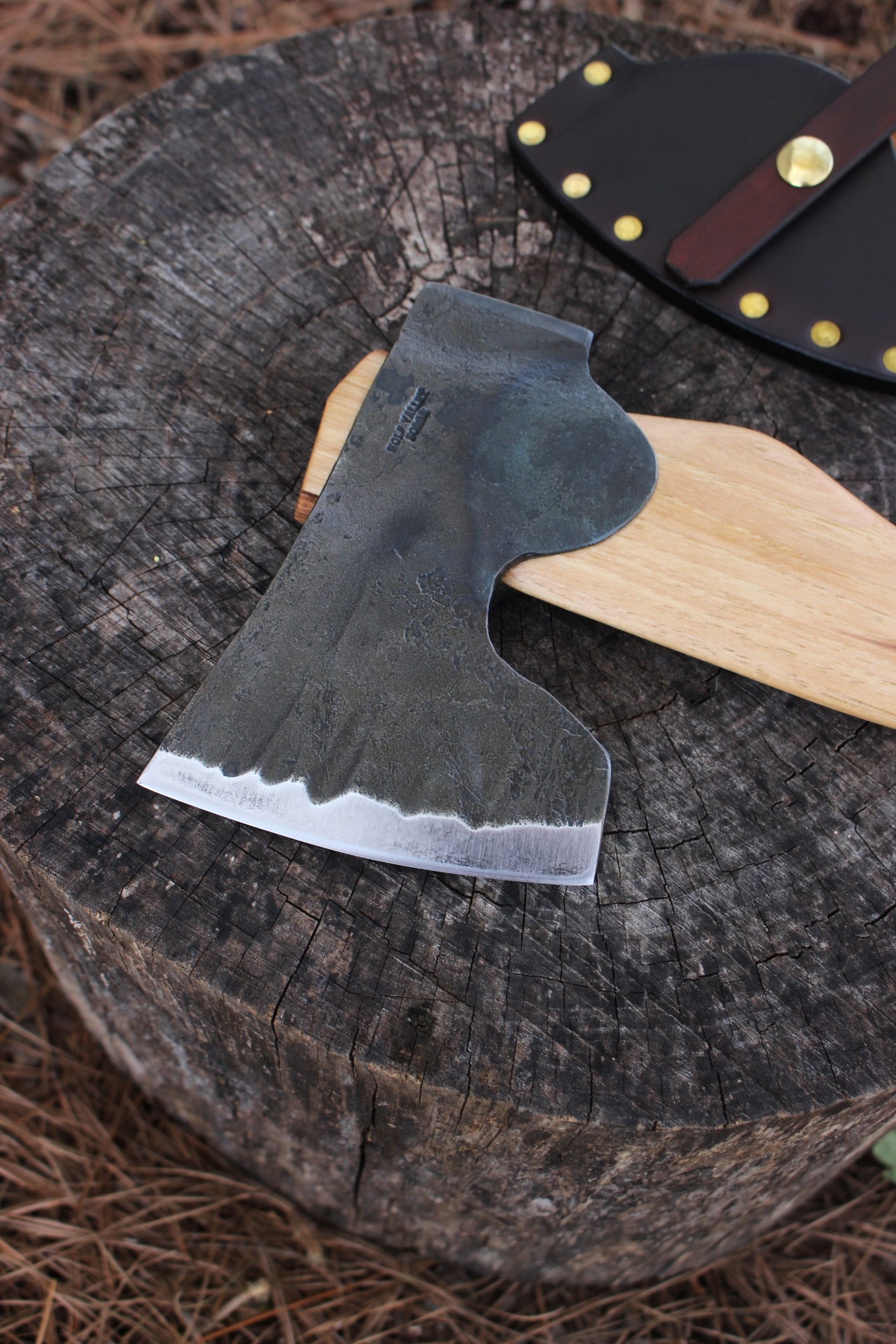 handmade, usa made, usa made axe, hatchet, chopping, wood chopping, outdoor, outdoorsman, survival, backwoodsman, hickory, axe made in amera, axes made in the usa, ike bullington, wolf valley forge, valley forge, pack axe, back packing, camping, trail axe, hunting axe, trappers axe, camp axe, bush axe, belt axe, pack axe, leather shoulder rig, chopping axe, leather axe carrier, shoulder sling for axe, Carpenter's Axe, New Wolf Valley Forge Axe Release, WVF