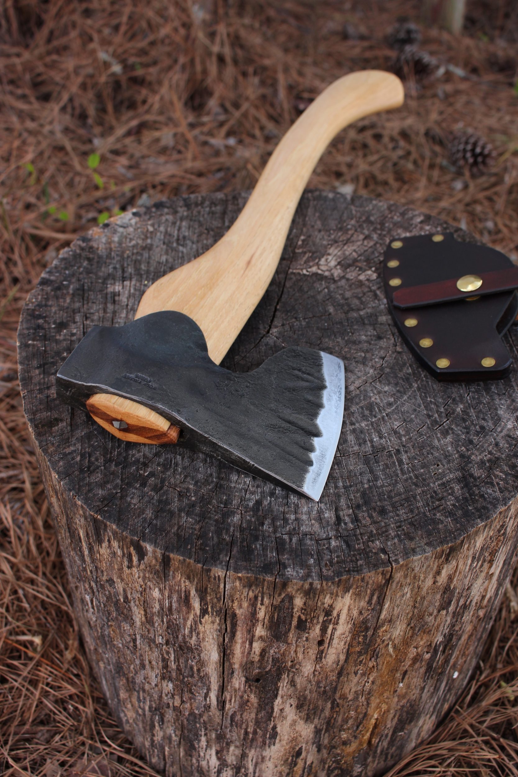 handmade, usa made, usa made axe, hatchet, chopping, wood chopping, outdoor, outdoorsman, survival, backwoodsman, hickory, axe made in amera, axes made in the usa, ike bullington, wolf valley forge, valley forge, pack axe, back packing, camping, trail axe, hunting axe, trappers axe, camp axe, bush axe, belt axe, pack axe, leather shoulder rig, chopping axe, leather axe carrier, shoulder sling for axe, Carpenter's Axe, New Wolf Valley Forge Axe Release, WVF