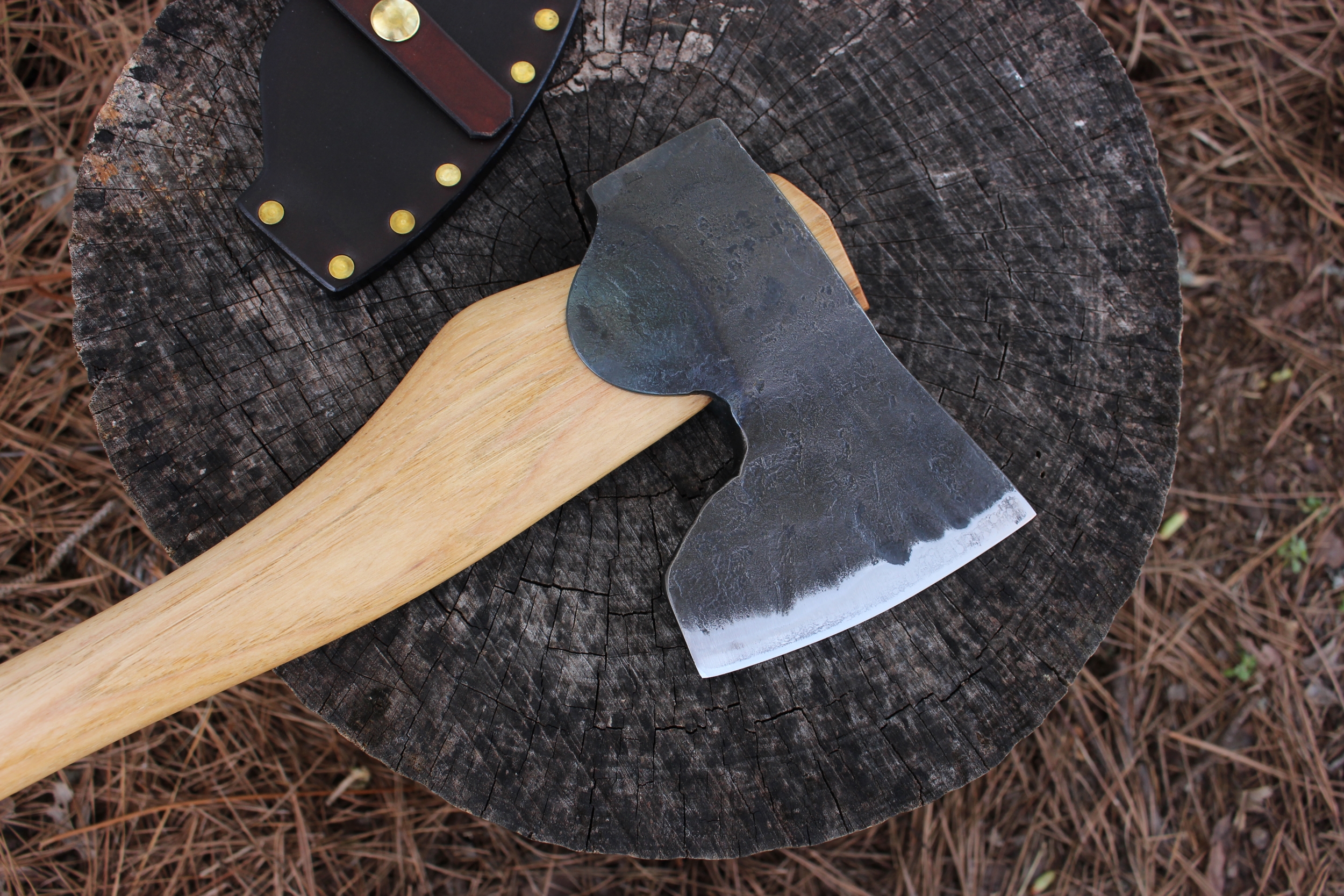 handmade, usa made, usa made axe, hatchet, chopping, wood chopping, outdoor, outdoorsman, survival, backwoodsman, hickory, axe made in amera, axes made in the usa, ike bullington, wolf valley forge, valley forge, pack axe, back packing, camping, trail axe, hunting axe, trappers axe, camp axe, bush axe, belt axe, pack axe, leather shoulder rig, chopping axe, leather axe carrier, shoulder sling for axe, Carpenter's Axe, New Wolf Valley Forge Axe Release, WVF