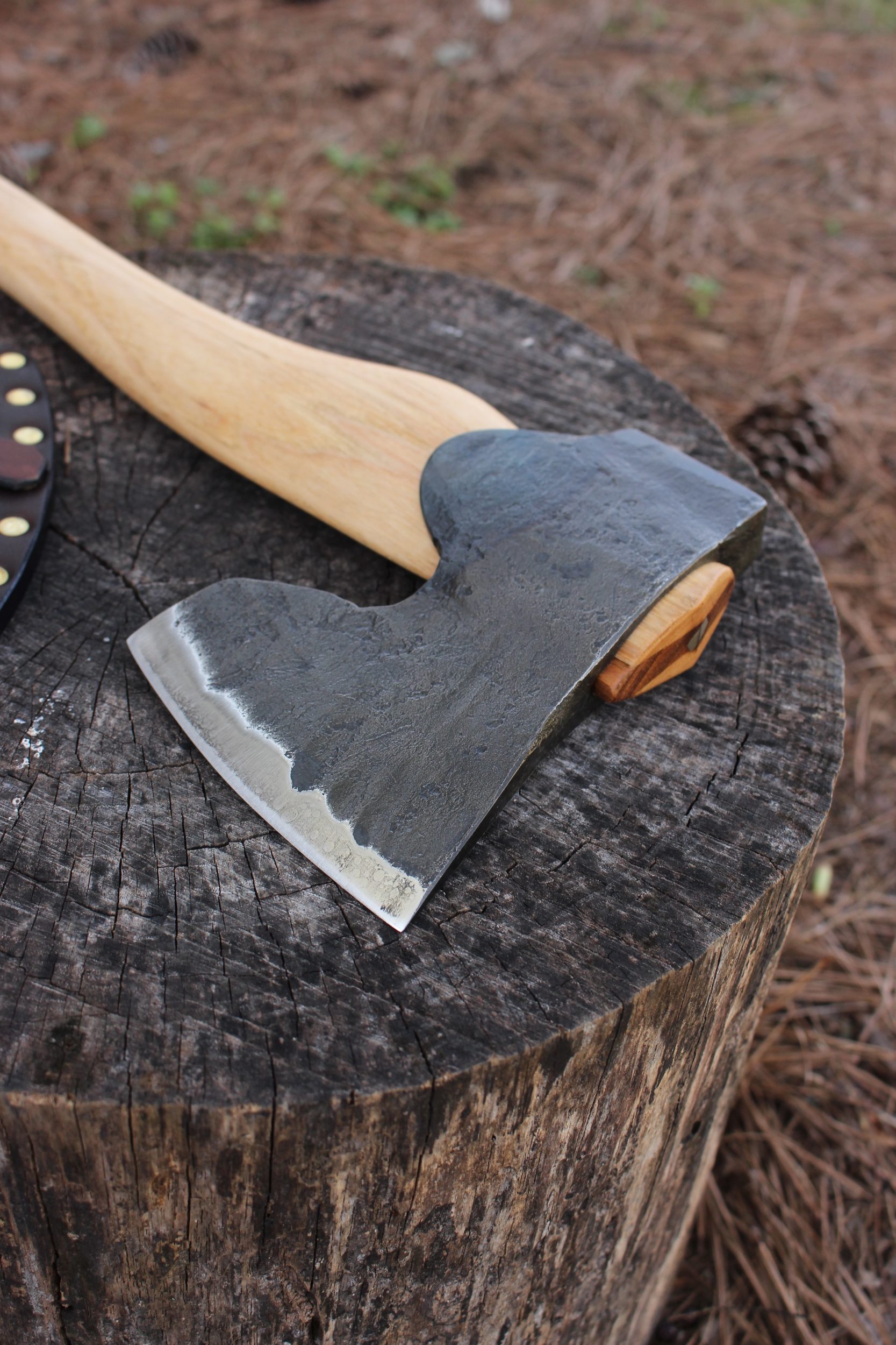 handmade, usa made, usa made axe, hatchet, chopping, wood chopping, outdoor, outdoorsman, survival, backwoodsman, hickory, axe made in amera, axes made in the usa, ike bullington, wolf valley forge, valley forge, pack axe, back packing, camping, trail axe, hunting axe, trappers axe, camp axe, bush axe, belt axe, pack axe, leather shoulder rig, chopping axe, leather axe carrier, shoulder sling for axe, Carpenter's Axe, New Wolf Valley Forge Axe Release, WVF