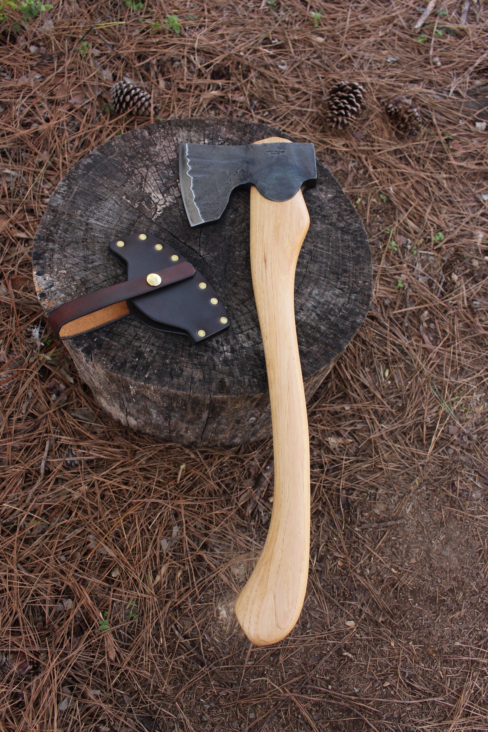 handmade, usa made, usa made axe, hatchet, chopping, wood chopping, outdoor, outdoorsman, survival, backwoodsman, hickory, axe made in amera, axes made in the usa, ike bullington, wolf valley forge, valley forge, pack axe, back packing, camping, trail axe, hunting axe, trappers axe, camp axe, bush axe, belt axe, pack axe, leather shoulder rig, chopping axe, leather axe carrier, shoulder sling for axe, Carpenter's Axe, New Wolf Valley Forge Axe Release, WVF