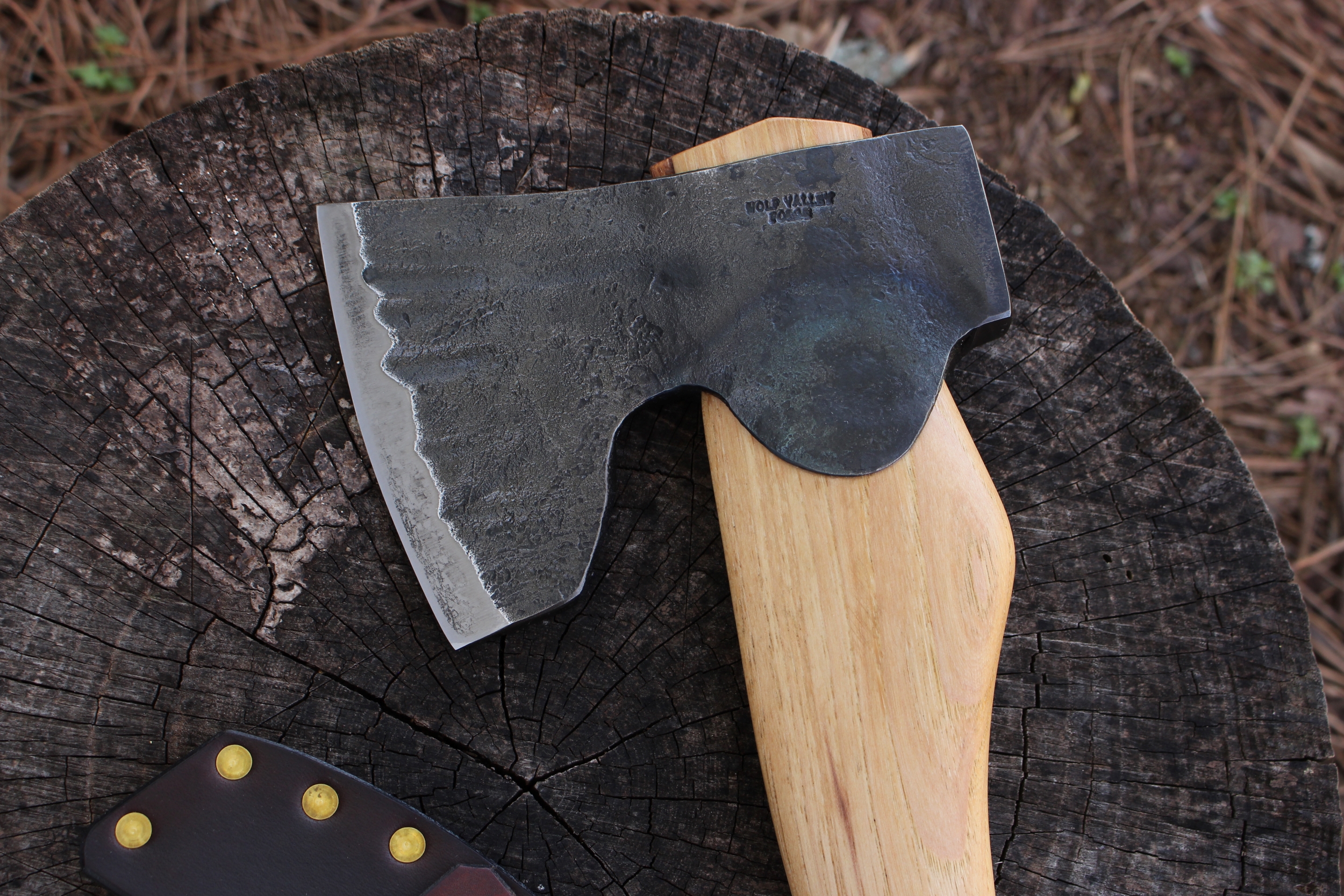 handmade, usa made, usa made axe, hatchet, chopping, wood chopping, outdoor, outdoorsman, survival, backwoodsman, hickory, axe made in amera, axes made in the usa, ike bullington, wolf valley forge, valley forge, pack axe, back packing, camping, trail axe, hunting axe, trappers axe, camp axe, bush axe, belt axe, pack axe, leather shoulder rig, chopping axe, leather axe carrier, shoulder sling for axe, Carpenter's Axe, New Wolf Valley Forge Axe Release, WVF