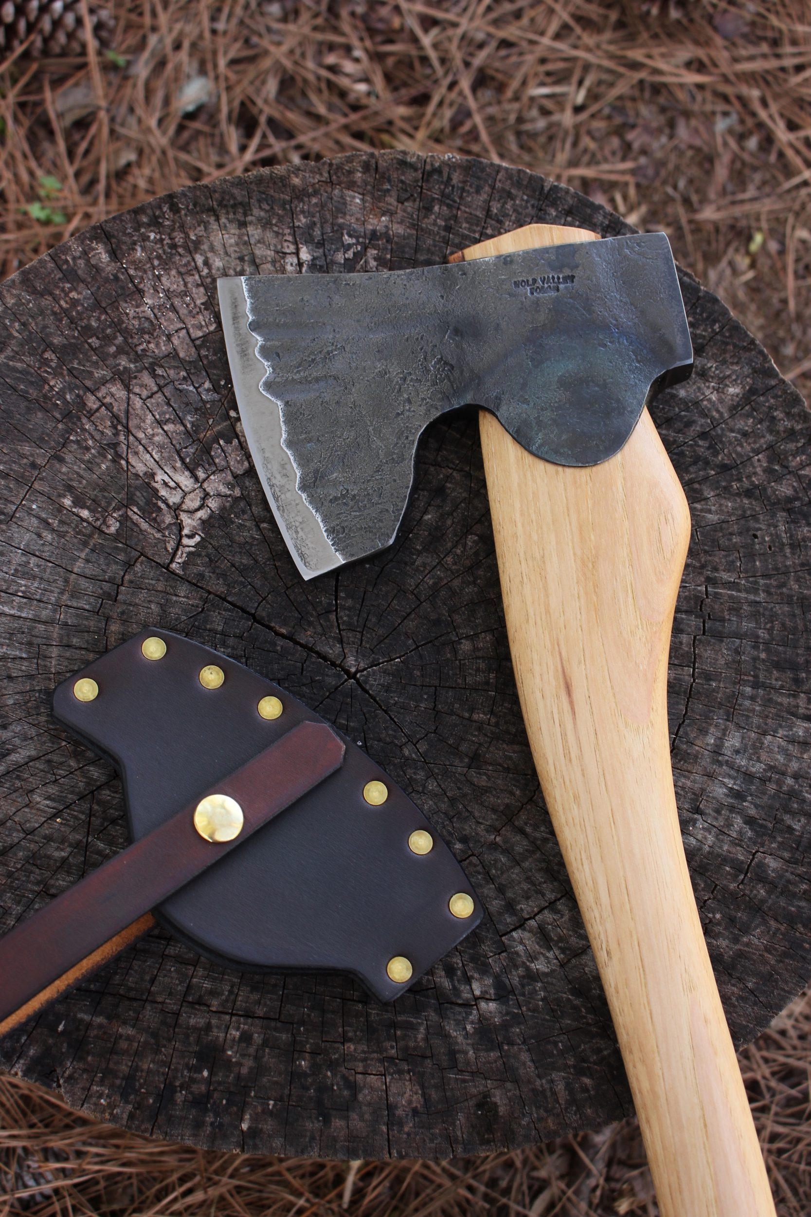 handmade, usa made, usa made axe, hatchet, chopping, wood chopping, outdoor, outdoorsman, survival, backwoodsman, hickory, axe made in amera, axes made in the usa, ike bullington, wolf valley forge, valley forge, pack axe, back packing, camping, trail axe, hunting axe, trappers axe, camp axe, bush axe, belt axe, pack axe, leather shoulder rig, chopping axe, leather axe carrier, shoulder sling for axe, Carpenter's Axe, New Wolf Valley Forge Axe Release, WVF