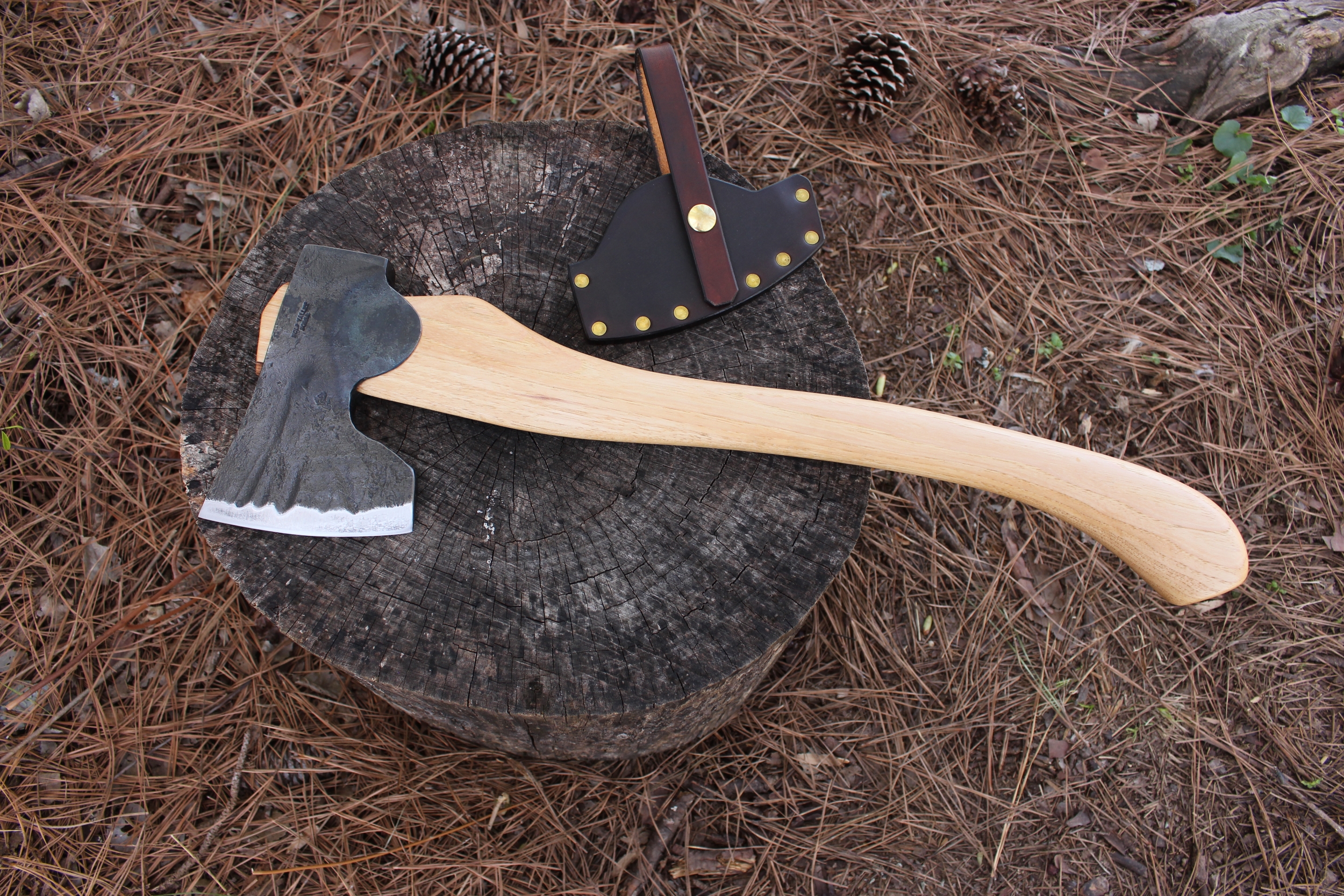 handmade, usa made, usa made axe, hatchet, chopping, wood chopping, outdoor, outdoorsman, survival, backwoodsman, hickory, axe made in amera, axes made in the usa, ike bullington, wolf valley forge, valley forge, pack axe, back packing, camping, trail axe, hunting axe, trappers axe, camp axe, bush axe, belt axe, pack axe, leather shoulder rig, chopping axe, leather axe carrier, shoulder sling for axe, Carpenter's Axe, New Wolf Valley Forge Axe Release, WVF