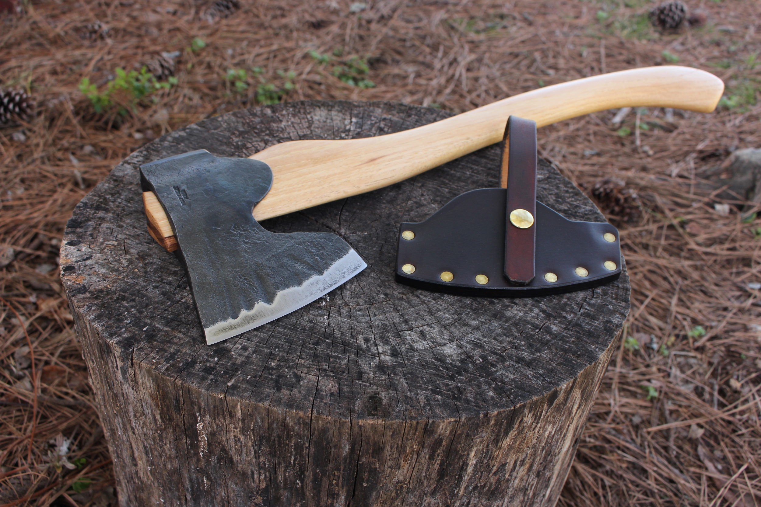handmade, usa made, usa made axe, hatchet, chopping, wood chopping, outdoor, outdoorsman, survival, backwoodsman, hickory, axe made in amera, axes made in the usa, ike bullington, wolf valley forge, valley forge, pack axe, back packing, camping, trail axe, hunting axe, trappers axe, camp axe, bush axe, belt axe, pack axe, leather shoulder rig, chopping axe, leather axe carrier, shoulder sling for axe, Carpenter's Axe, New Wolf Valley Forge Axe Release, WVF