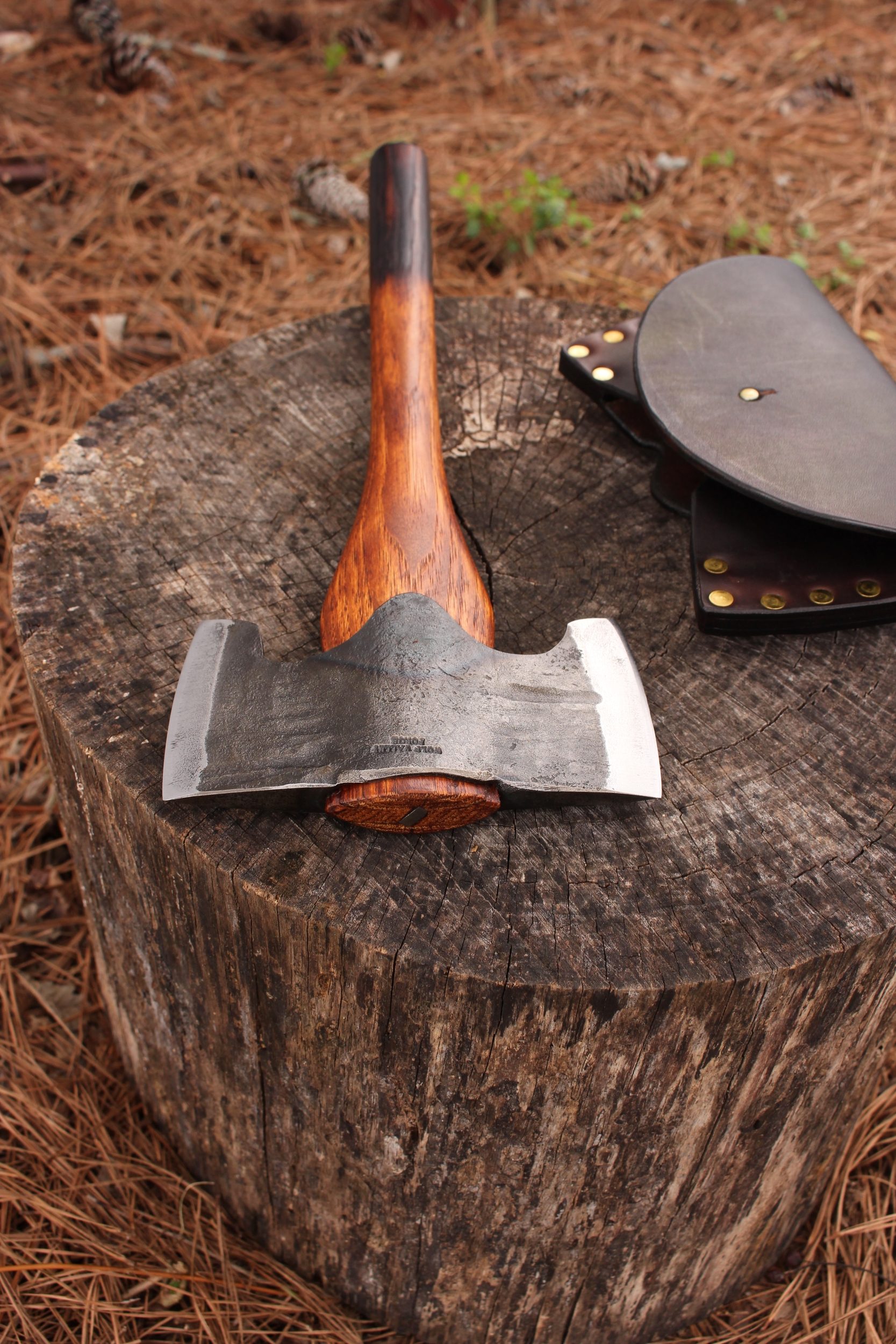 handmade, usa made, usa made axe, hatchet, chopping, wood chopping, outdoor, outdoorsman, survival, backwoodsman, hickory, axe made in amera, axes made in the usa, ike bullington, wolf valley forge, valley forge, pack axe, back packing, camping, trail axe, hunting axe, trappers axe, camp axe, bush axe, belt axe, pack axe, leather shoulder rig, chopping axe, leather axe carrier, shoulder sling for axe, Carpenter's Axe, New Wolf Valley Forge Axe Release, WVF