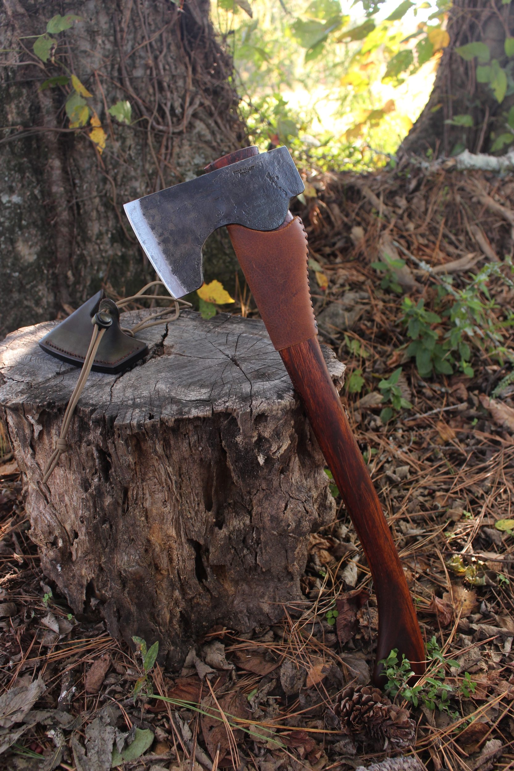 handmade, usa made, usa made axe, hatchet, chopping, wood chopping, outdoor, outdoorsman, survival, backwoodsman, hickory, axe made in amera, axes made in the usa, ike bullington, wolf valley forge, valley forge, pack axe, back packing, camping, trail axe, hunting axe, trappers axe, camp axe, bush axe, belt axe, pack axe, leather shoulder rig, chopping axe, leather axe carrier, shoulder sling for axe, Carpenter's Axe, New Wolf Valley Forge Axe Release, WVF