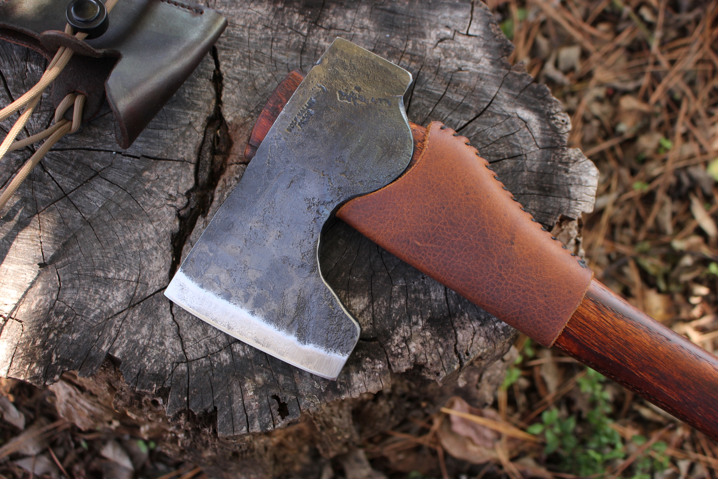 handmade, usa made, usa made axe, hatchet, chopping, wood chopping, outdoor, outdoorsman, survival, backwoodsman, hickory, axe made in amera, axes made in the usa, ike bullington, wolf valley forge, valley forge, pack axe, back packing, camping, trail axe, hunting axe, trappers axe, camp axe, bush axe, belt axe, pack axe, leather shoulder rig, chopping axe, leather axe carrier, shoulder sling for axe, Carpenter's Axe, New Wolf Valley Forge Axe Release, WVF