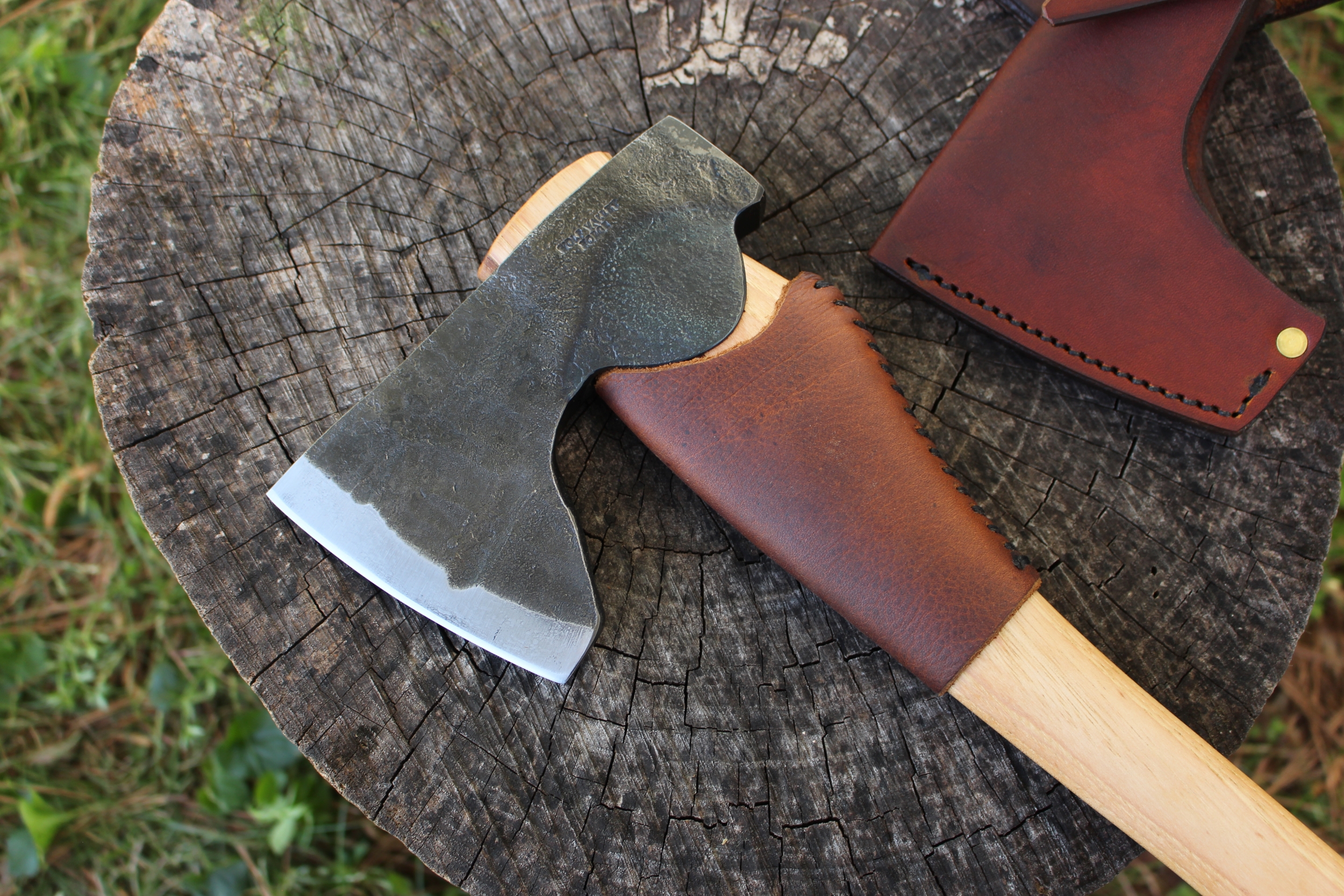 handmade, usa made, usa made axe, hatchet, chopping, wood chopping, outdoor, outdoorsman, survival, backwoodsman, hickory, axe made in amera, axes made in the usa, ike bullington, wolf valley forge, valley forge, pack axe, back packing, camping, trail axe, hunting axe, trappers axe, camp axe, bush axe, belt axe, pack axe, leather shoulder rig, chopping axe, leather axe carrier, shoulder sling for axe, Carpenter's Axe, New Wolf Valley Forge Axe Release, WVF