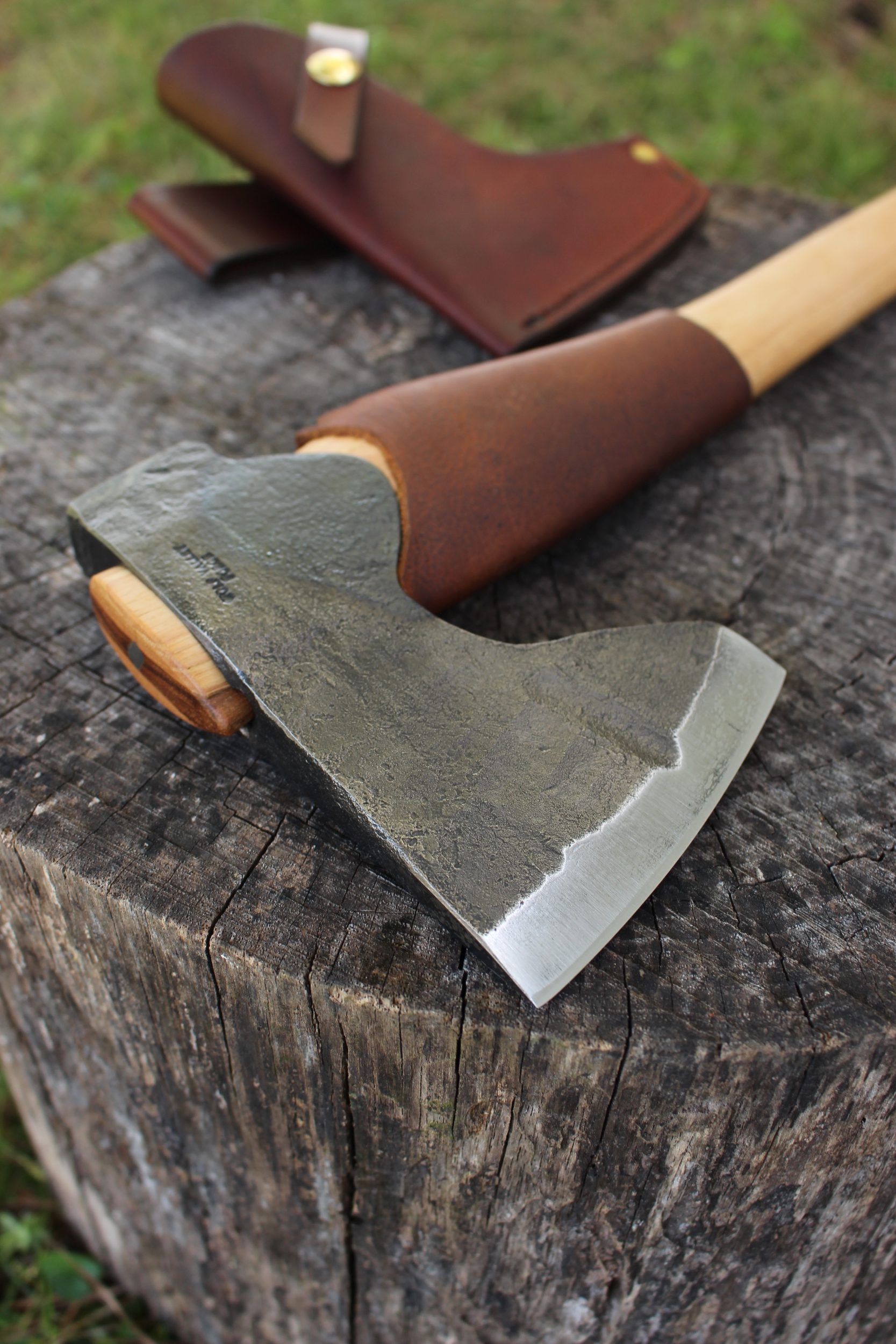 handmade, usa made, usa made axe, hatchet, chopping, wood chopping, outdoor, outdoorsman, survival, backwoodsman, hickory, axe made in amera, axes made in the usa, ike bullington, wolf valley forge, valley forge, pack axe, back packing, camping, trail axe, hunting axe, trappers axe, camp axe, bush axe, belt axe, pack axe, leather shoulder rig, chopping axe, leather axe carrier, shoulder sling for axe, Carpenter's Axe, New Wolf Valley Forge Axe Release, WVF