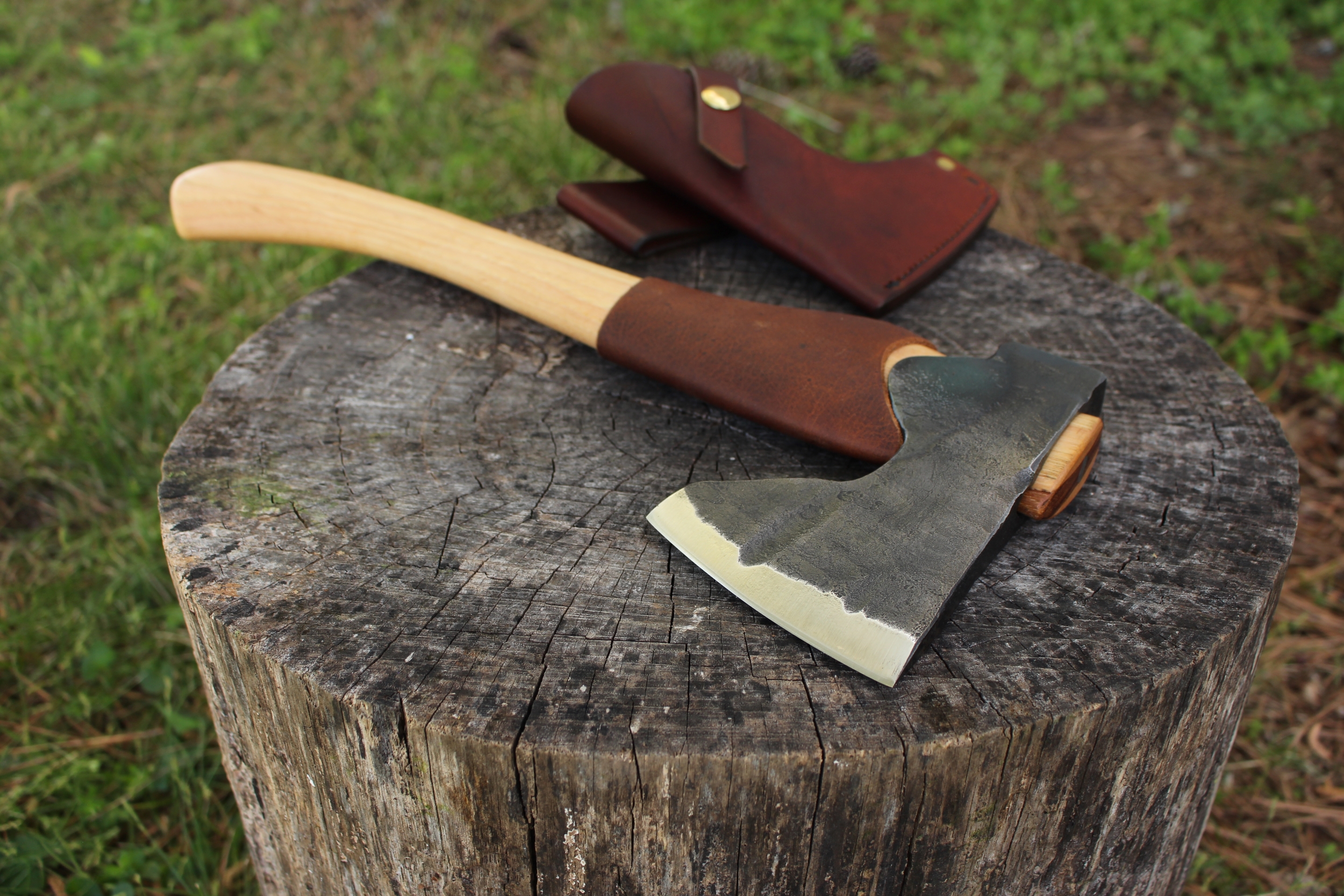 handmade, usa made, usa made axe, hatchet, chopping, wood chopping, outdoor, outdoorsman, survival, backwoodsman, hickory, axe made in amera, axes made in the usa, ike bullington, wolf valley forge, valley forge, pack axe, back packing, camping, trail axe, hunting axe, trappers axe, camp axe, bush axe, belt axe, pack axe, leather shoulder rig, chopping axe, leather axe carrier, shoulder sling for axe, Carpenter's Axe, New Wolf Valley Forge Axe Release, WVF