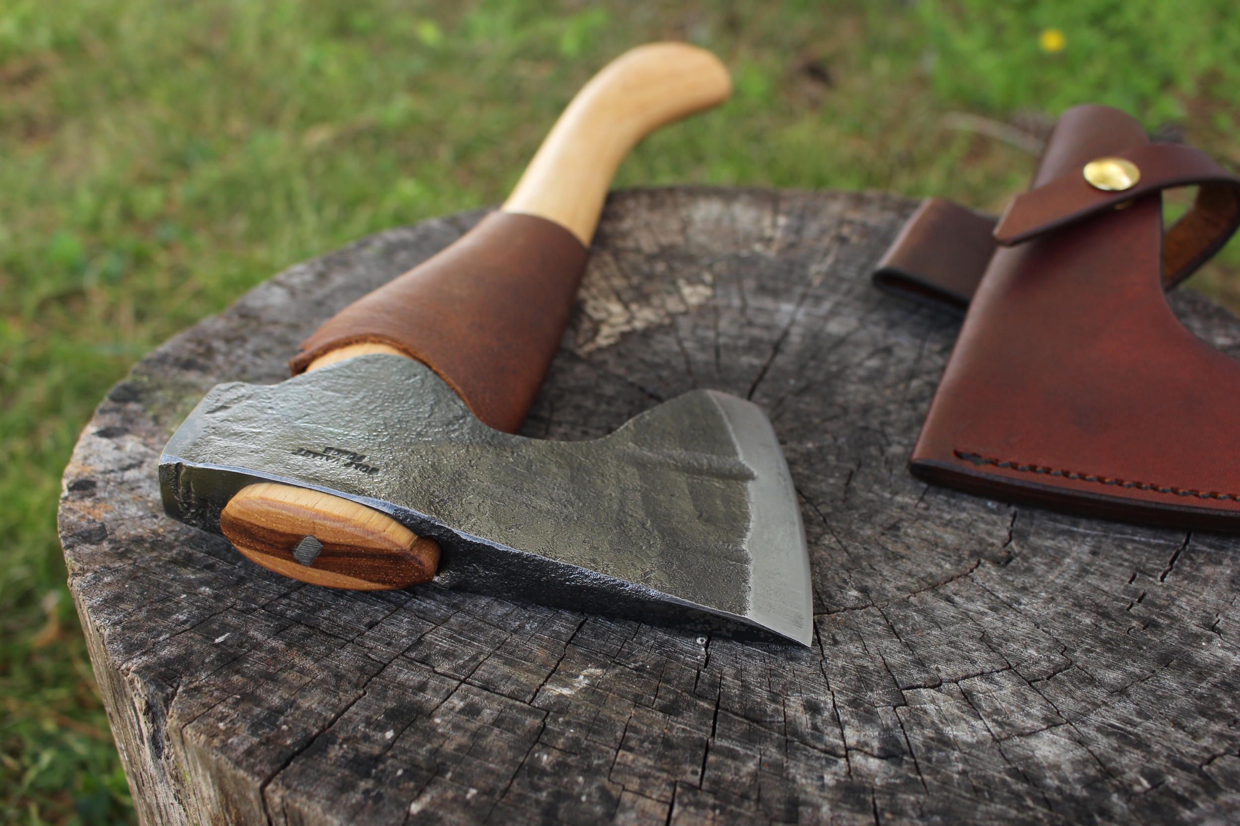 handmade, usa made, usa made axe, hatchet, chopping, wood chopping, outdoor, outdoorsman, survival, backwoodsman, hickory, axe made in amera, axes made in the usa, ike bullington, wolf valley forge, valley forge, pack axe, back packing, camping, trail axe, hunting axe, trappers axe, camp axe, bush axe, belt axe, pack axe, leather shoulder rig, chopping axe, leather axe carrier, shoulder sling for axe, Carpenter's Axe, New Wolf Valley Forge Axe Release, WVF