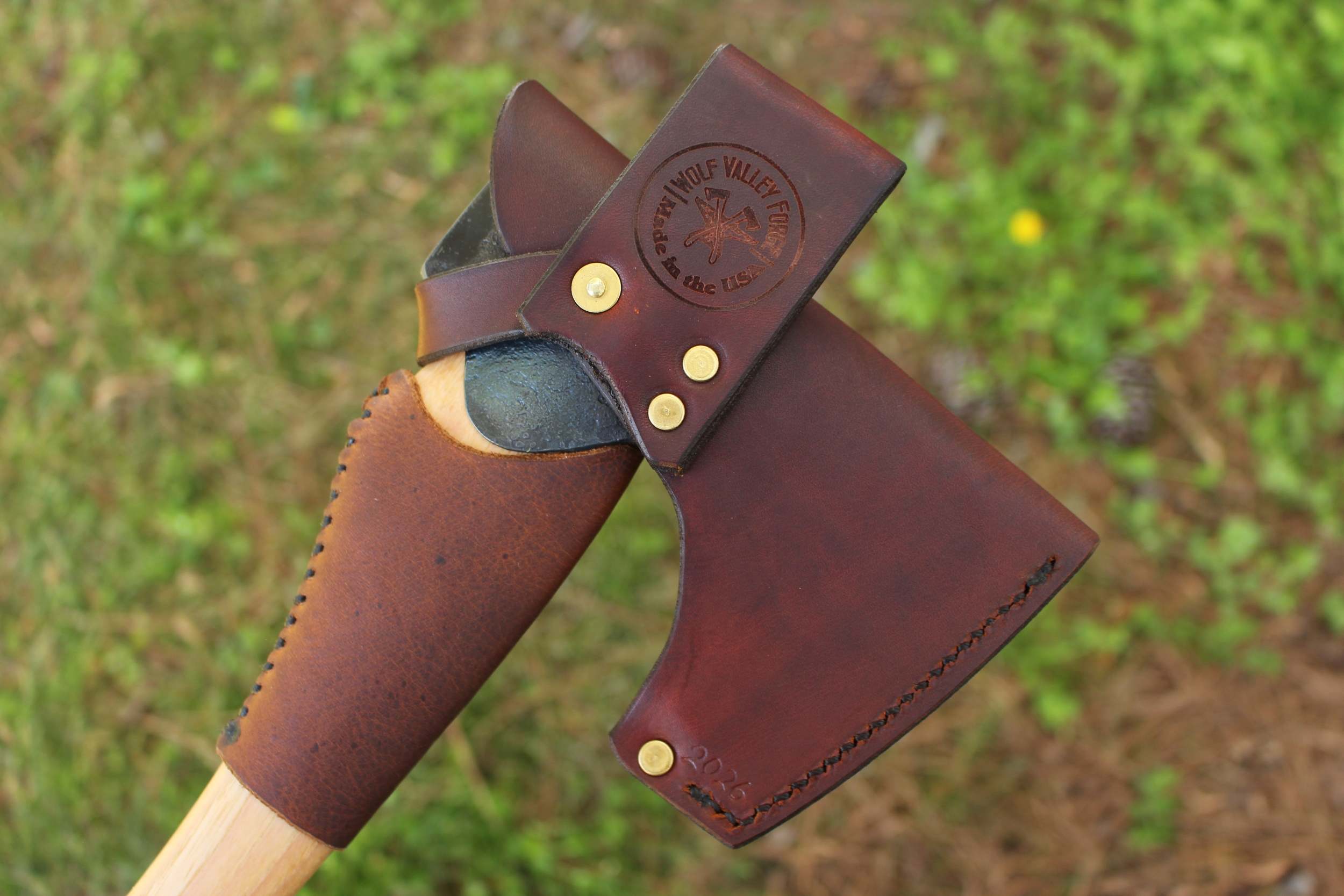 handmade, usa made, usa made axe, hatchet, chopping, wood chopping, outdoor, outdoorsman, survival, backwoodsman, hickory, axe made in amera, axes made in the usa, ike bullington, wolf valley forge, valley forge, pack axe, back packing, camping, trail axe, hunting axe, trappers axe, camp axe, bush axe, belt axe, pack axe, leather shoulder rig, chopping axe, leather axe carrier, shoulder sling for axe, Carpenter's Axe, New Wolf Valley Forge Axe Release, WVF