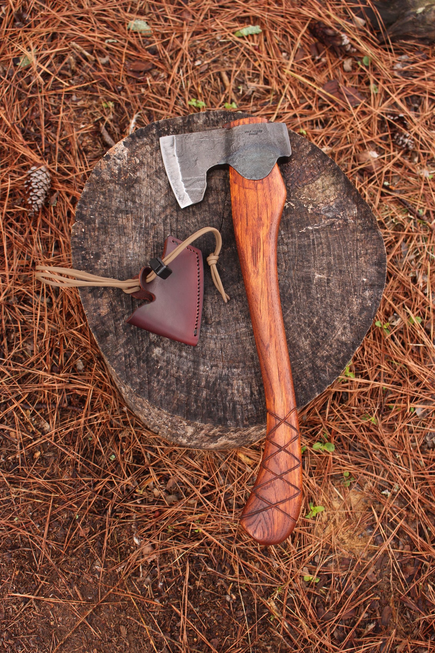 handmade, usa made, usa made axe, hatchet, chopping, wood chopping, outdoor, outdoorsman, survival, backwoodsman, hickory, axe made in amera, axes made in the usa, ike bullington, wolf valley forge, valley forge, pack axe, back packing, camping, trail axe, hunting axe, trappers axe, camp axe, bush axe, belt axe, pack axe, leather shoulder rig, chopping axe, leather axe carrier, shoulder sling for axe, Carpenter's Axe, New Wolf Valley Forge Axe Release, WVF