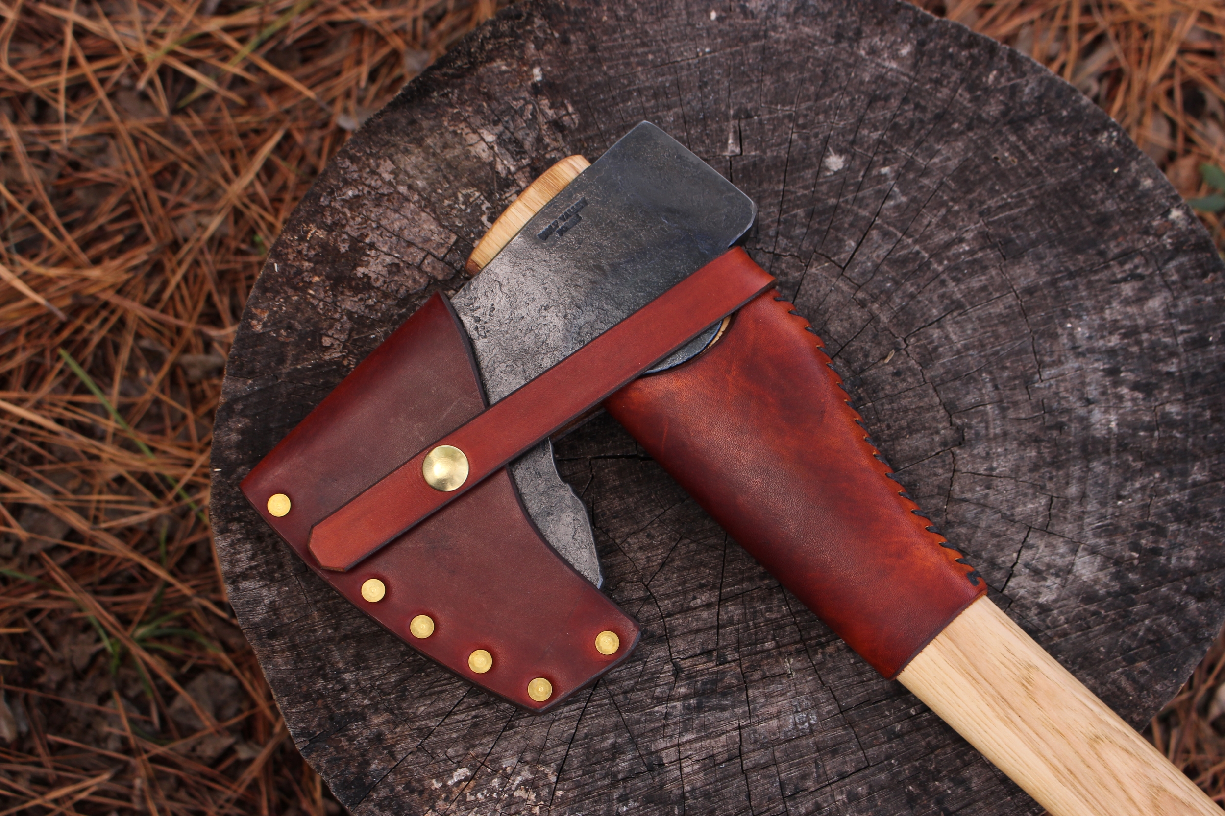 handmade, usa made, usa made axe, hatchet, chopping, wood chopping, outdoor, outdoorsman, survival, backwoodsman, hickory, axe made in amera, axes made in the usa, ike bullington, wolf valley forge, valley forge, pack axe, back packing, camping, trail axe, hunting axe, trappers axe, camp axe, bush axe, belt axe, pack axe, leather shoulder rig, chopping axe, leather axe carrier, shoulder sling for axe, Carpenter's Axe, New Wolf Valley Forge Axe Release, WVF